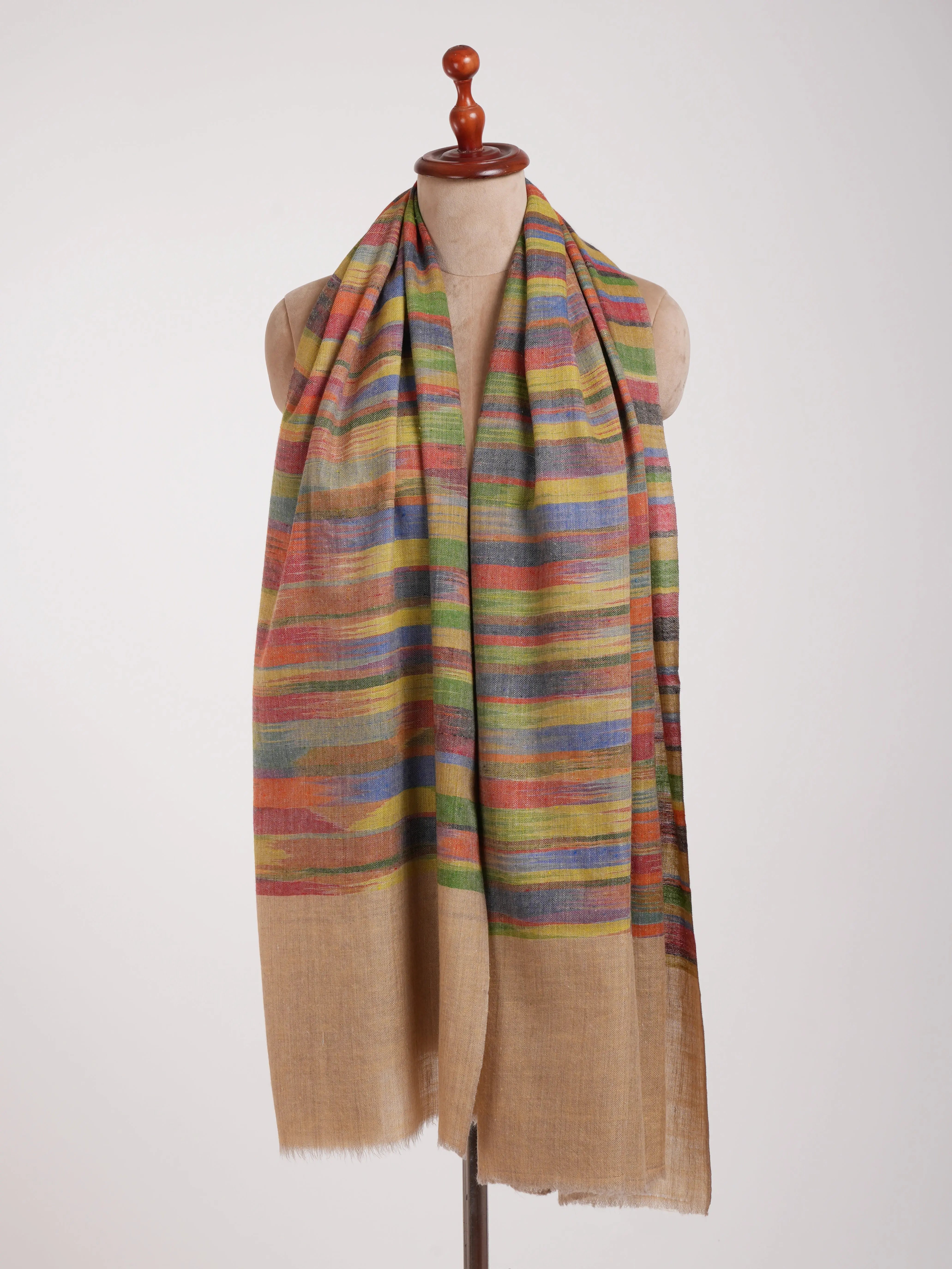Handwoven Space Dyed Ikat Kashmiri Pashmina Shawl Shahkaar