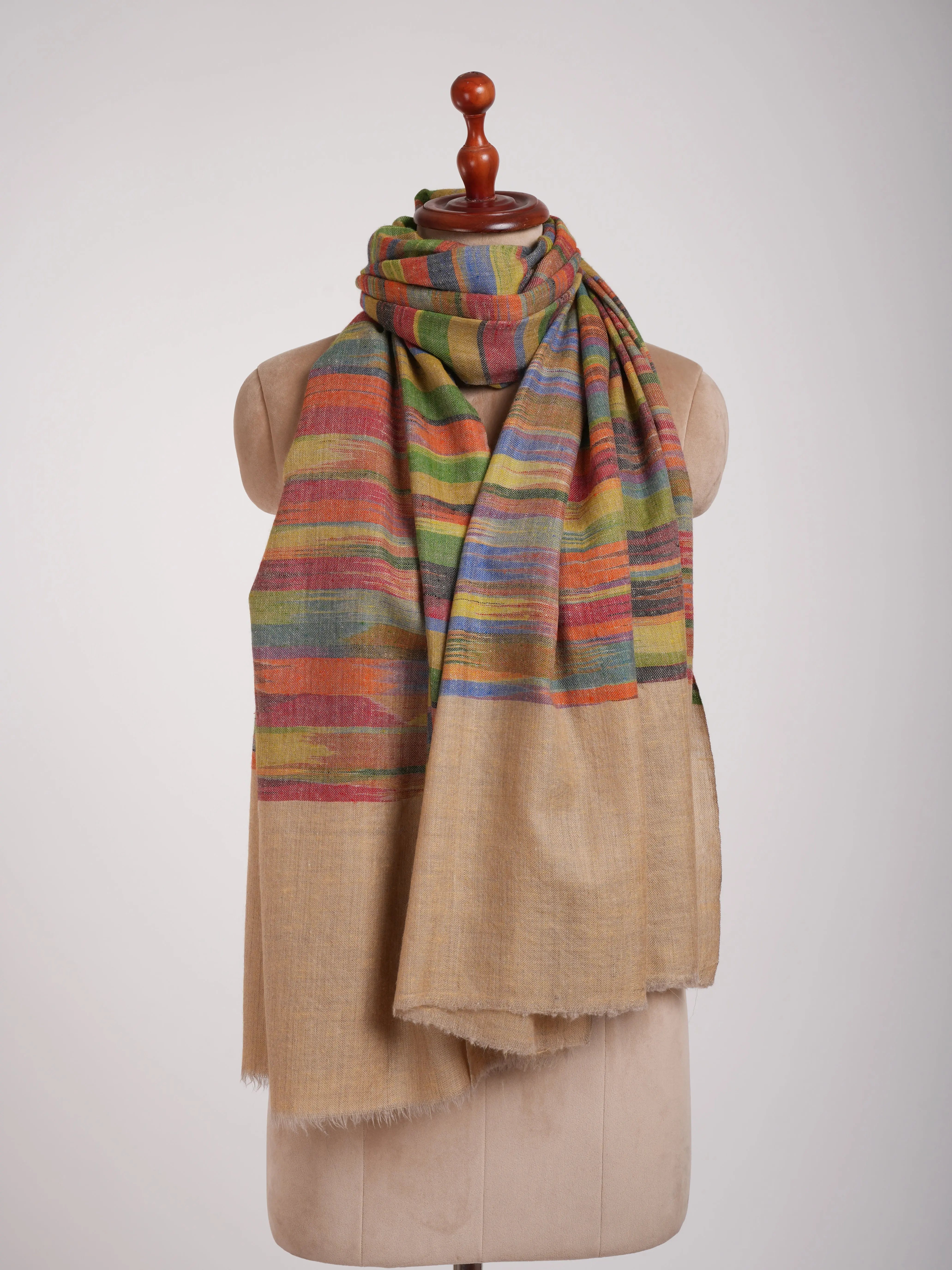 Handwoven Space Dyed Ikat Kashmiri Pashmina Shawl Shahkaar