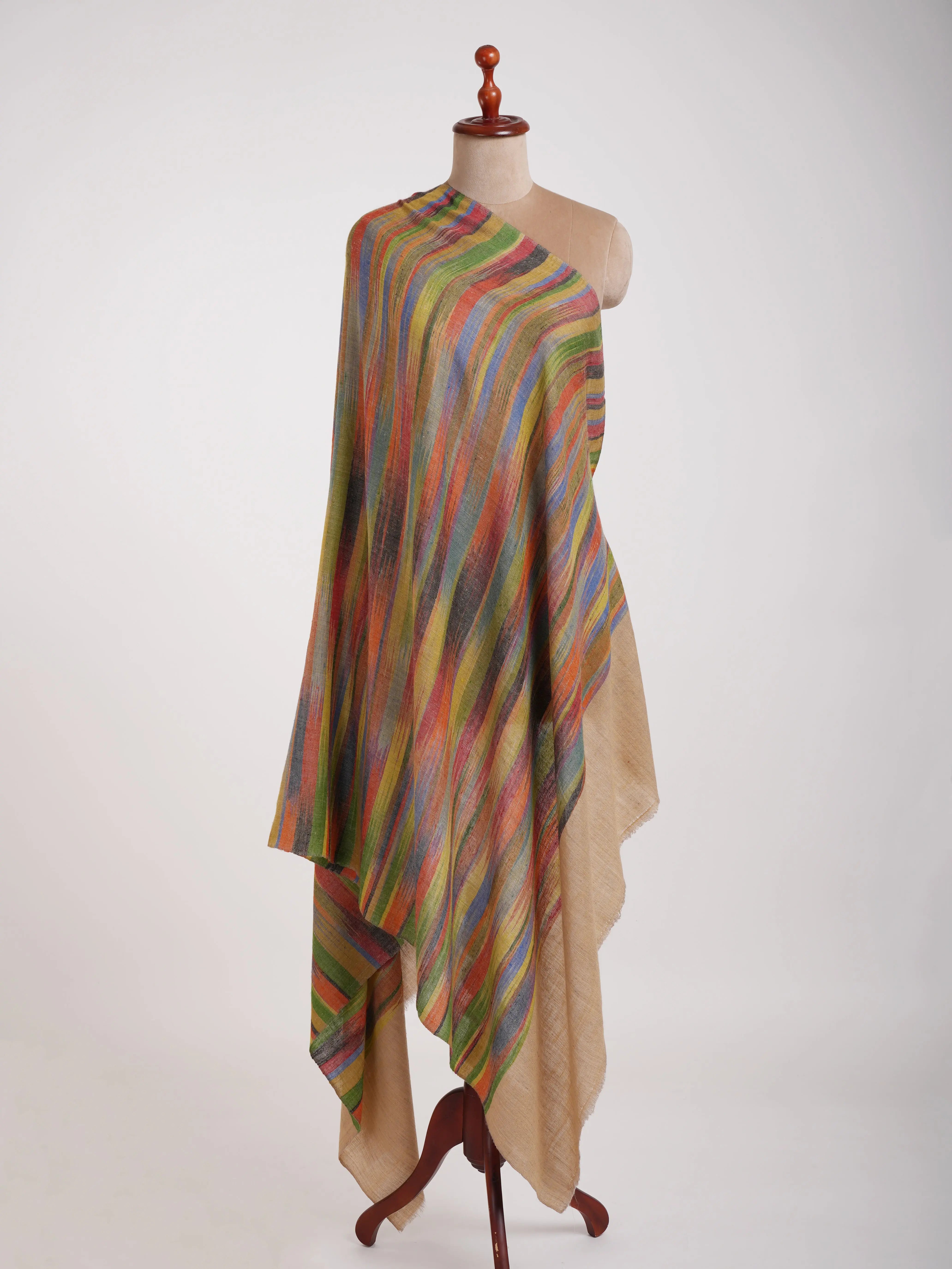 Handwoven Space Dyed Ikat Kashmiri Pashmina Shawl Shahkaar