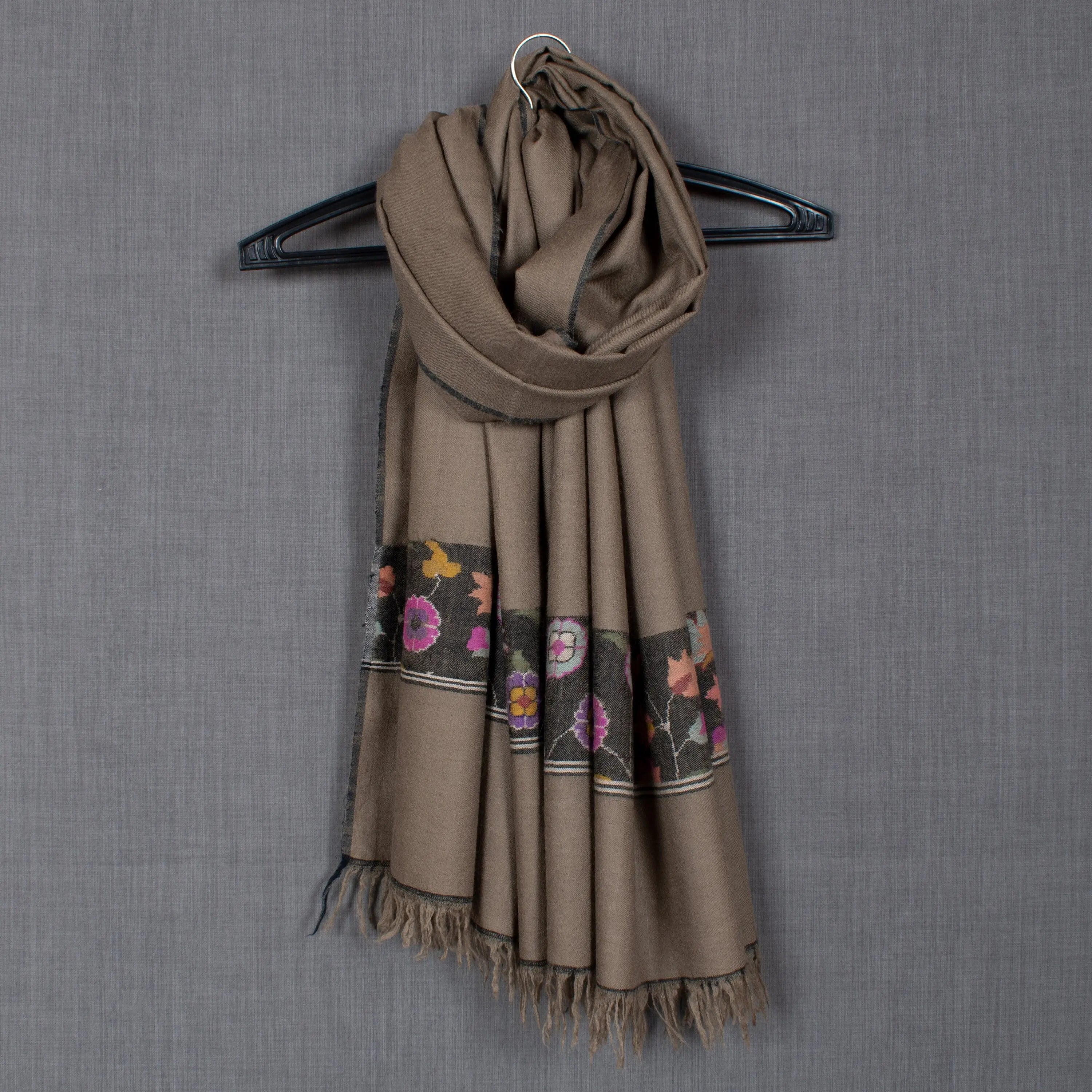 Husna Cashmere Kani Weave Wrap, Handwoven Pure Pashmina Stole, 28x80" Shahkaar