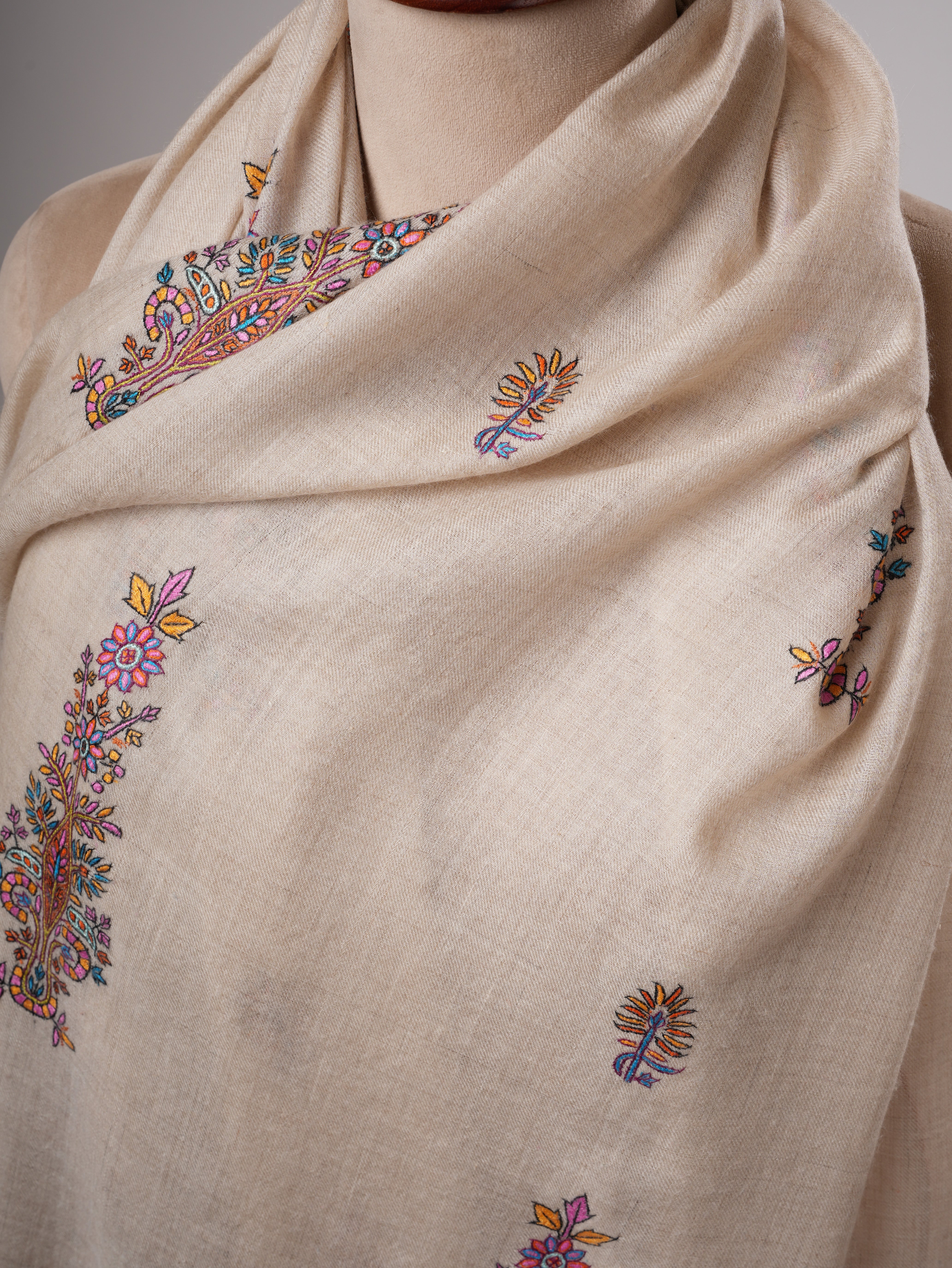 Ivory Baby Soft Handwoven Shahkaar Pashmina Shawl Shahkaar