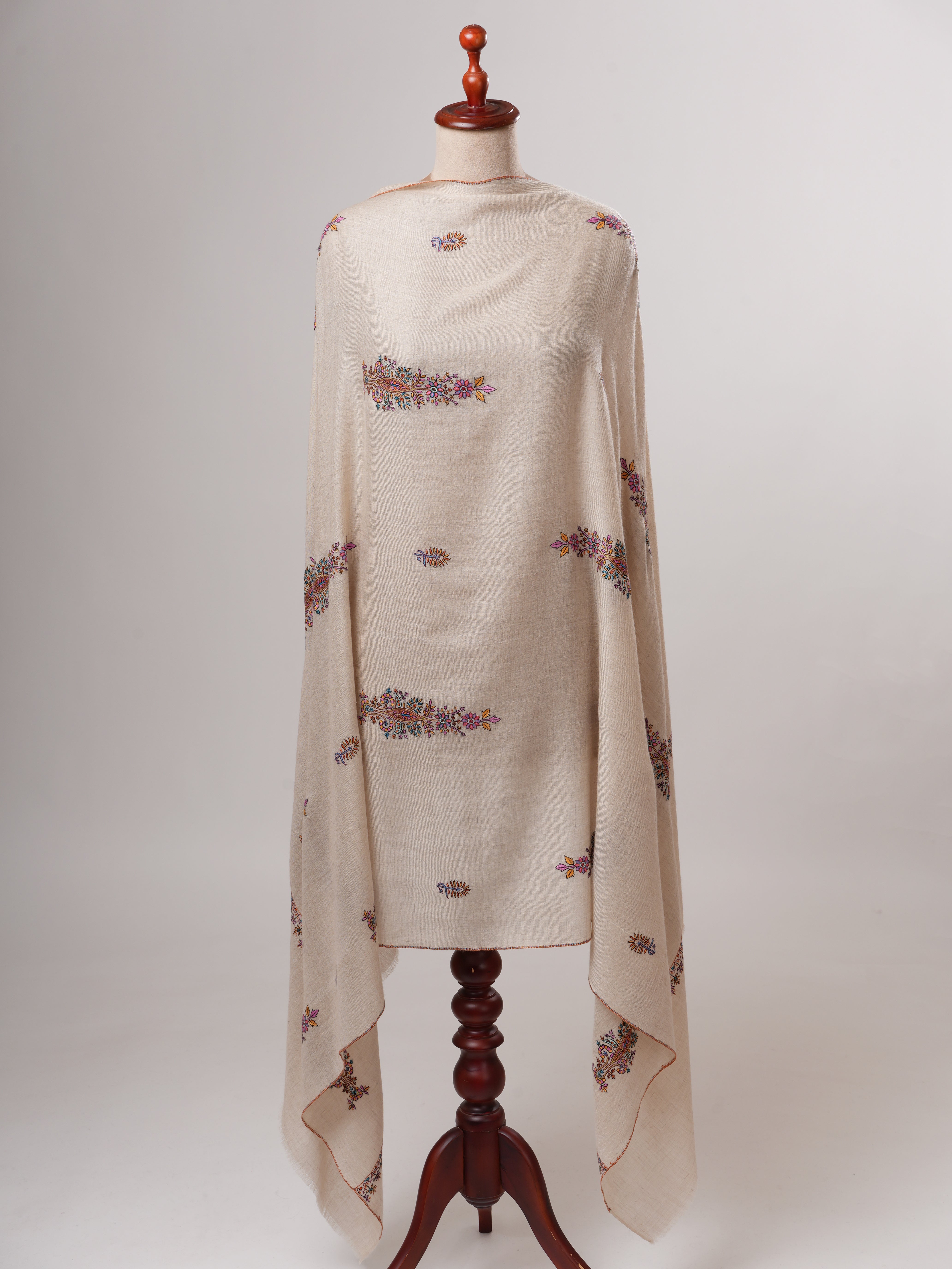 Ivory Baby Soft Handwoven Shahkaar Pashmina Shawl Shahkaar