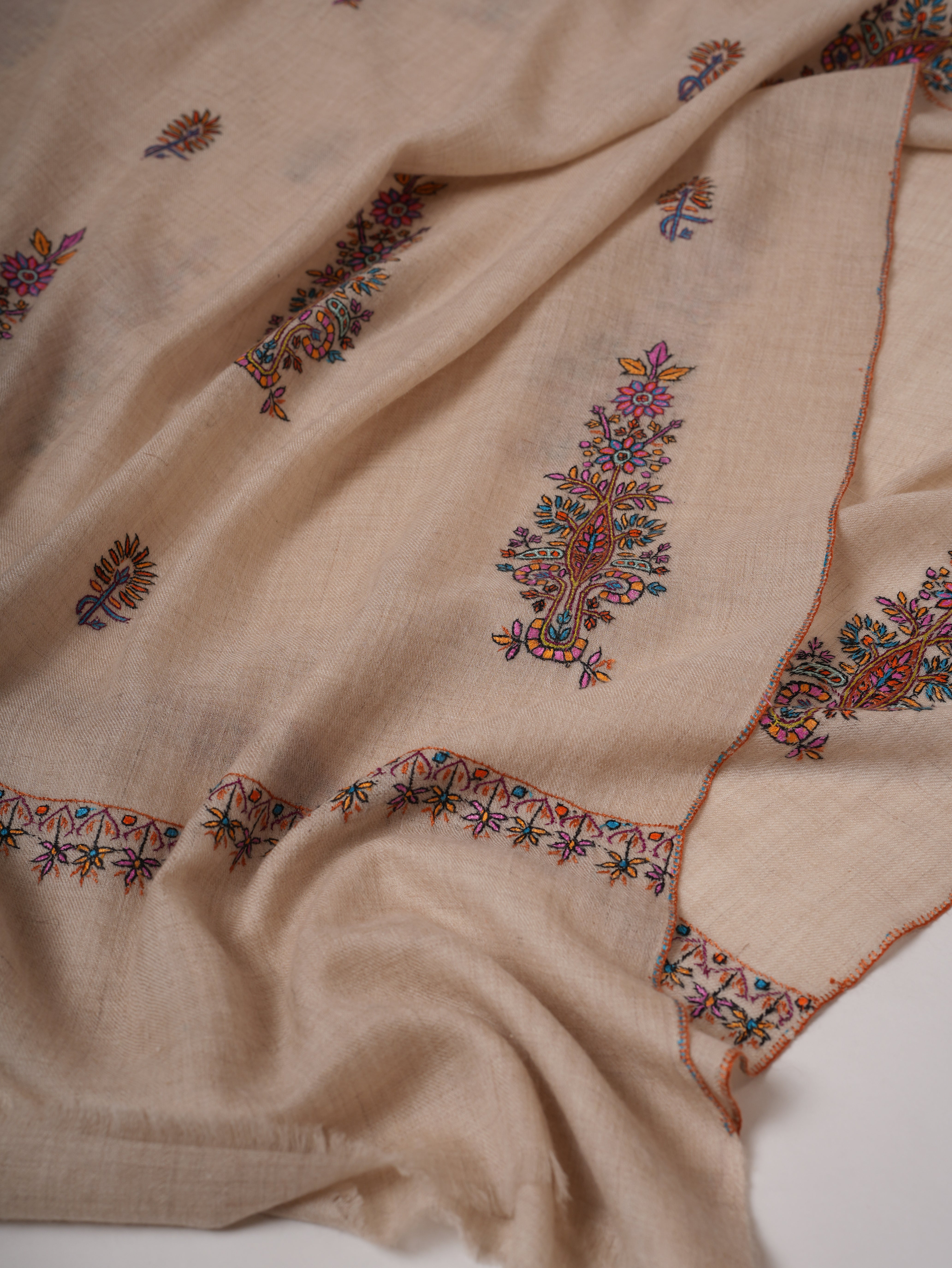 Ivory Baby Soft Handwoven Shahkaar Pashmina Shawl Shahkaar