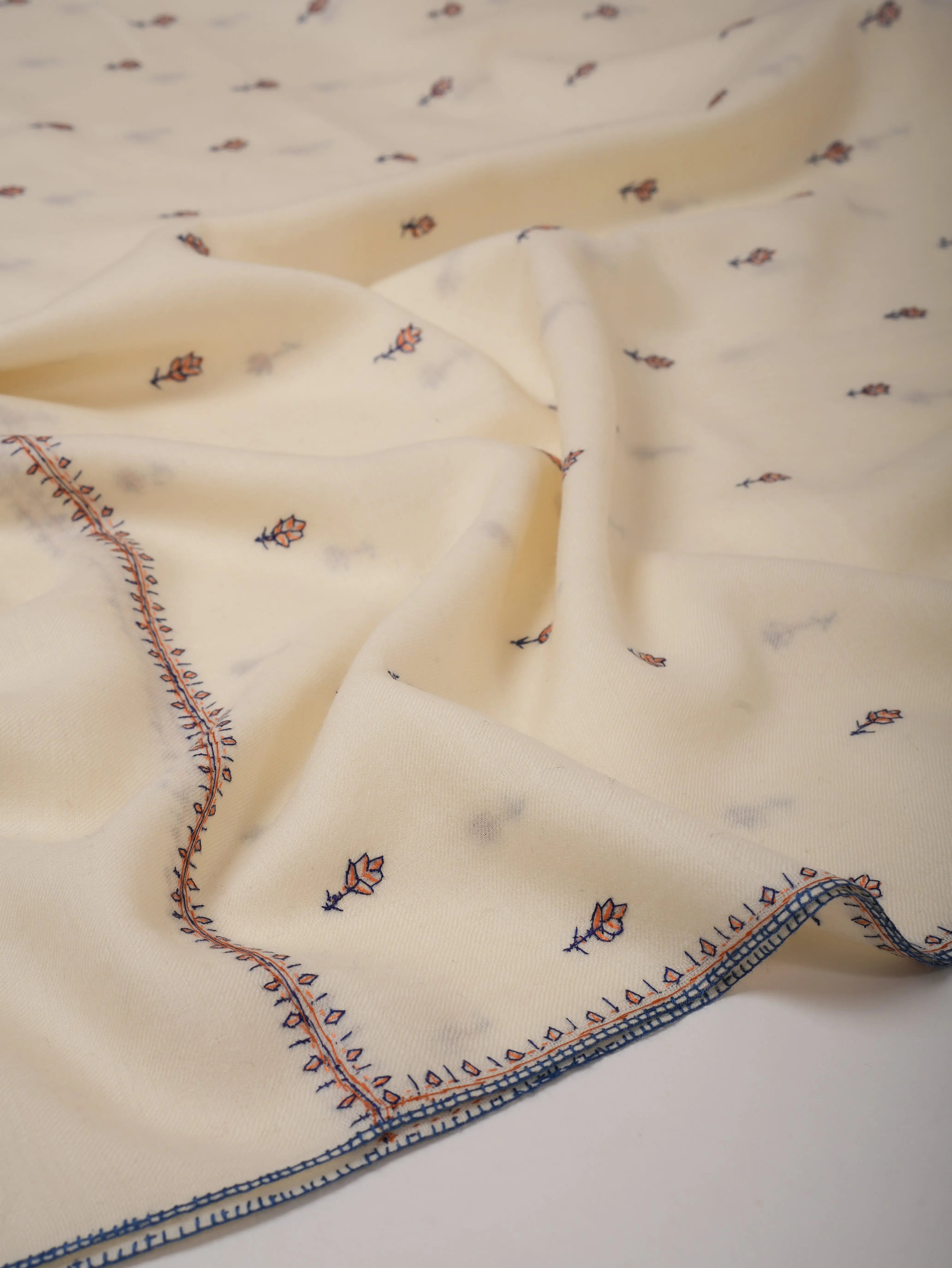 Ivory Fine Wool Wrap with Hand Embroidery Shahkaar