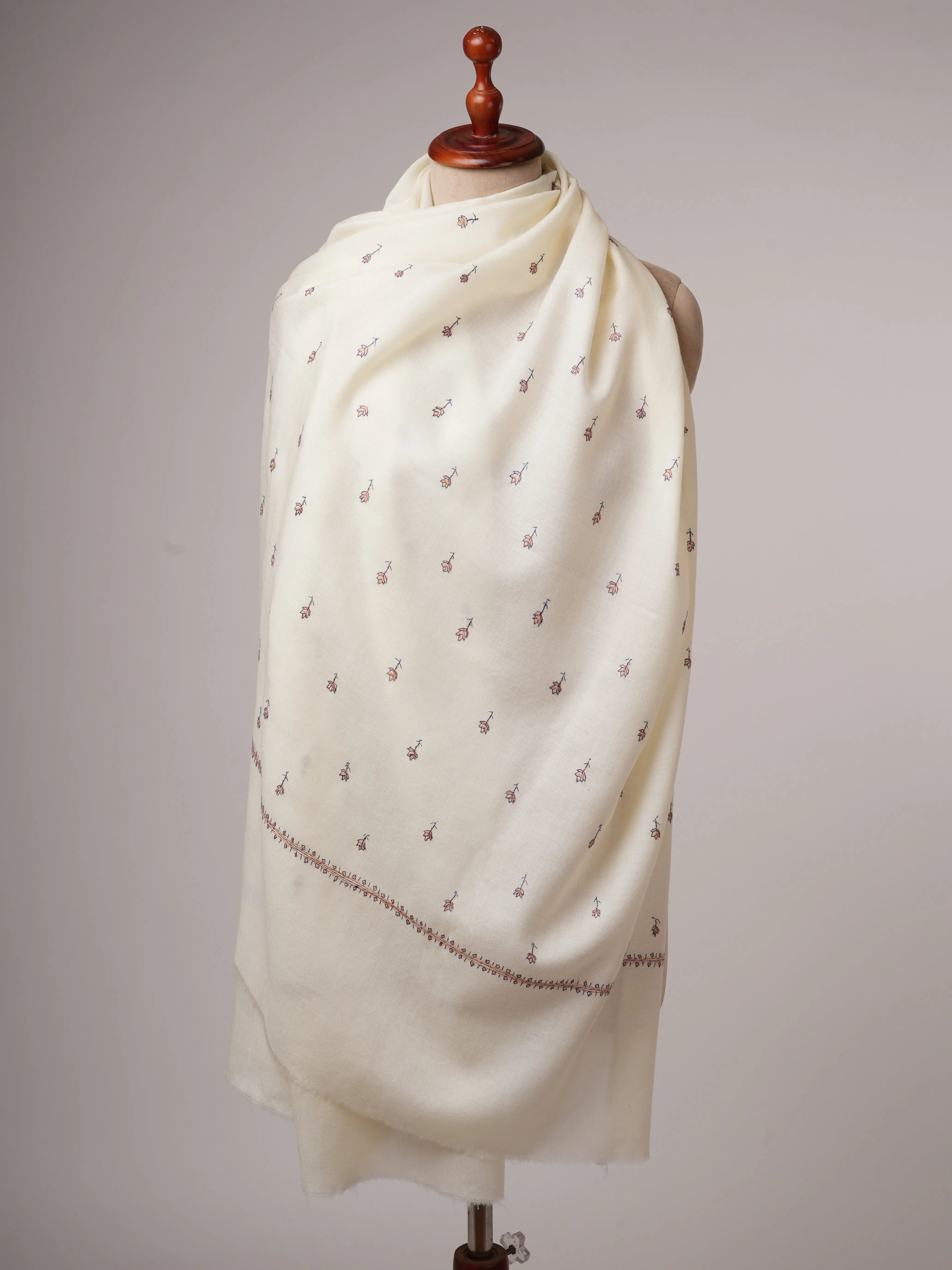Ivory Fine Wool Wrap with Hand Embroidery Shahkaar