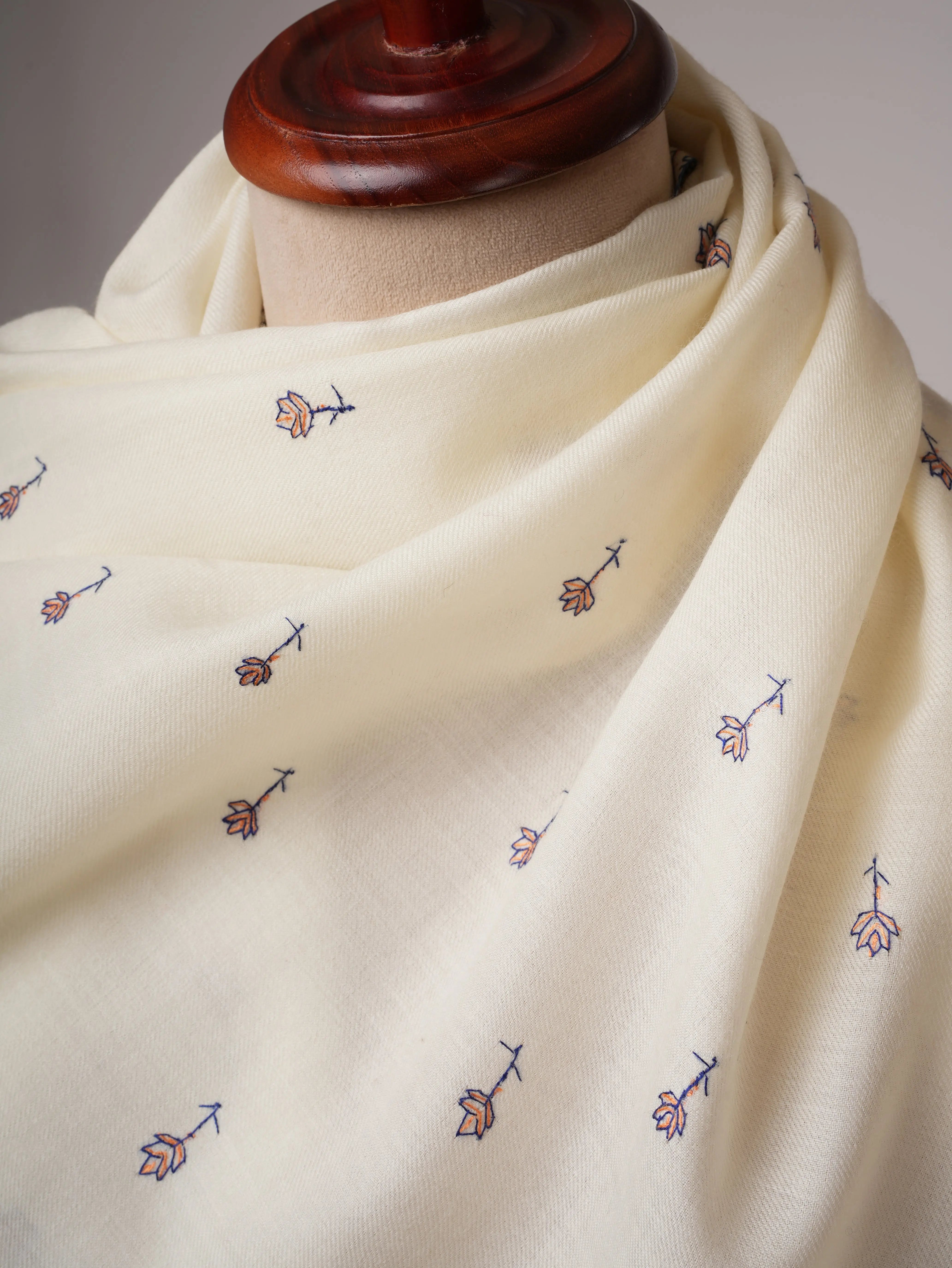 Ivory Fine Wool Wrap with Hand Embroidery Shahkaar