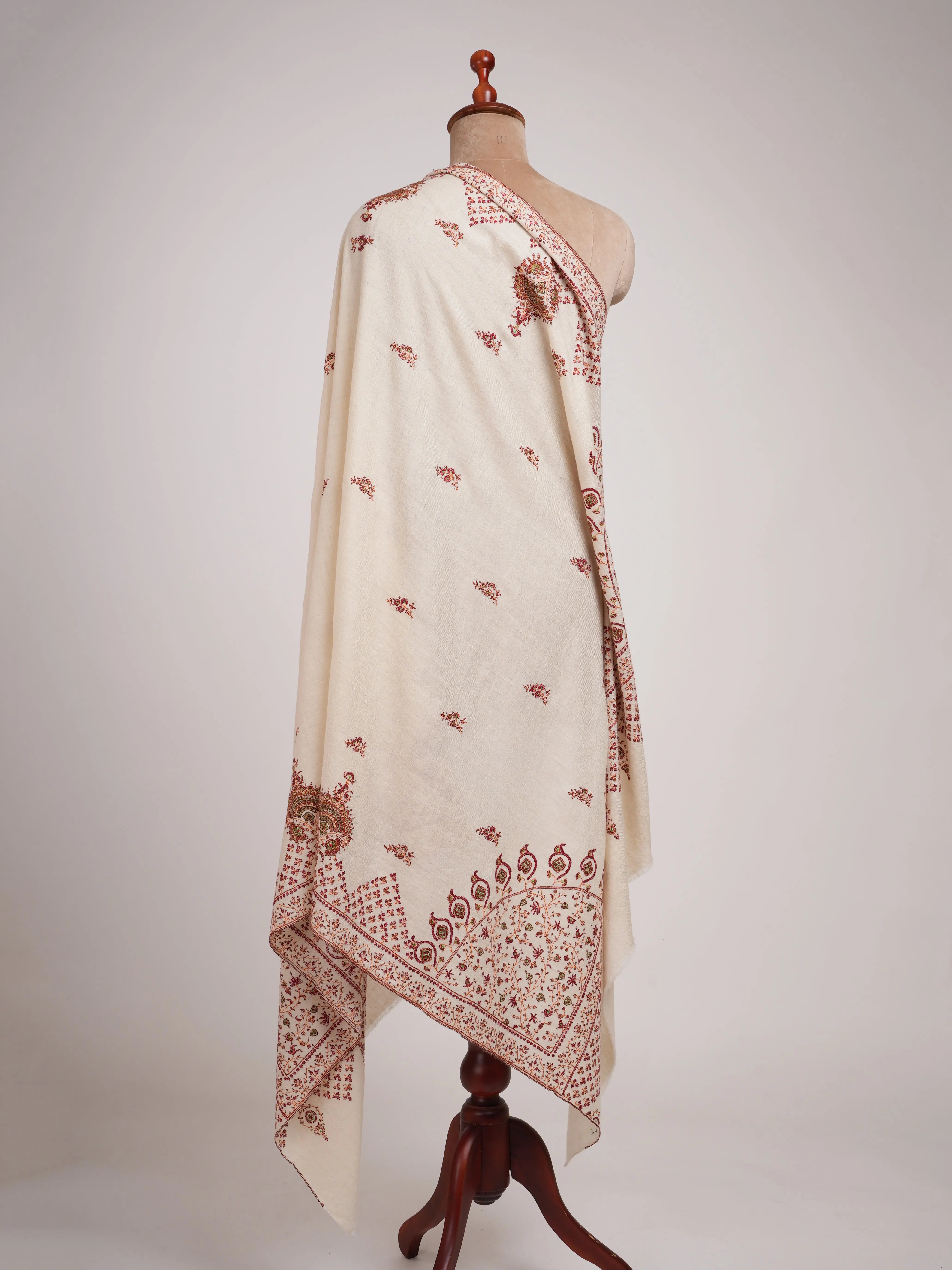 Ivory Pashmina Shawl with Jali Daur Sozni Embroidery Shahkaar