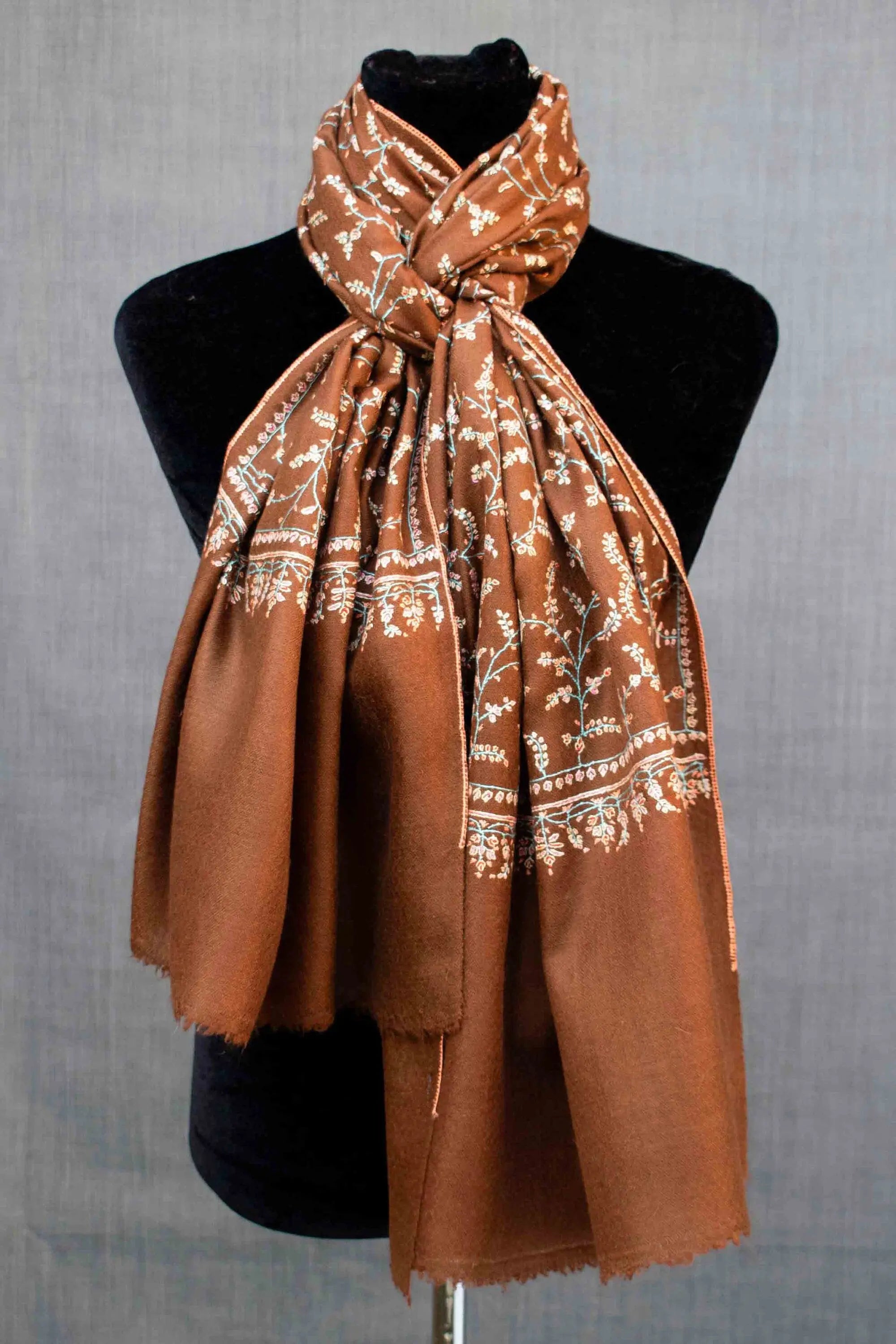 Kashmir Pashmina Scarf Wrap, Handwoven, Hand Embroidered in Kashmir Shahkaar