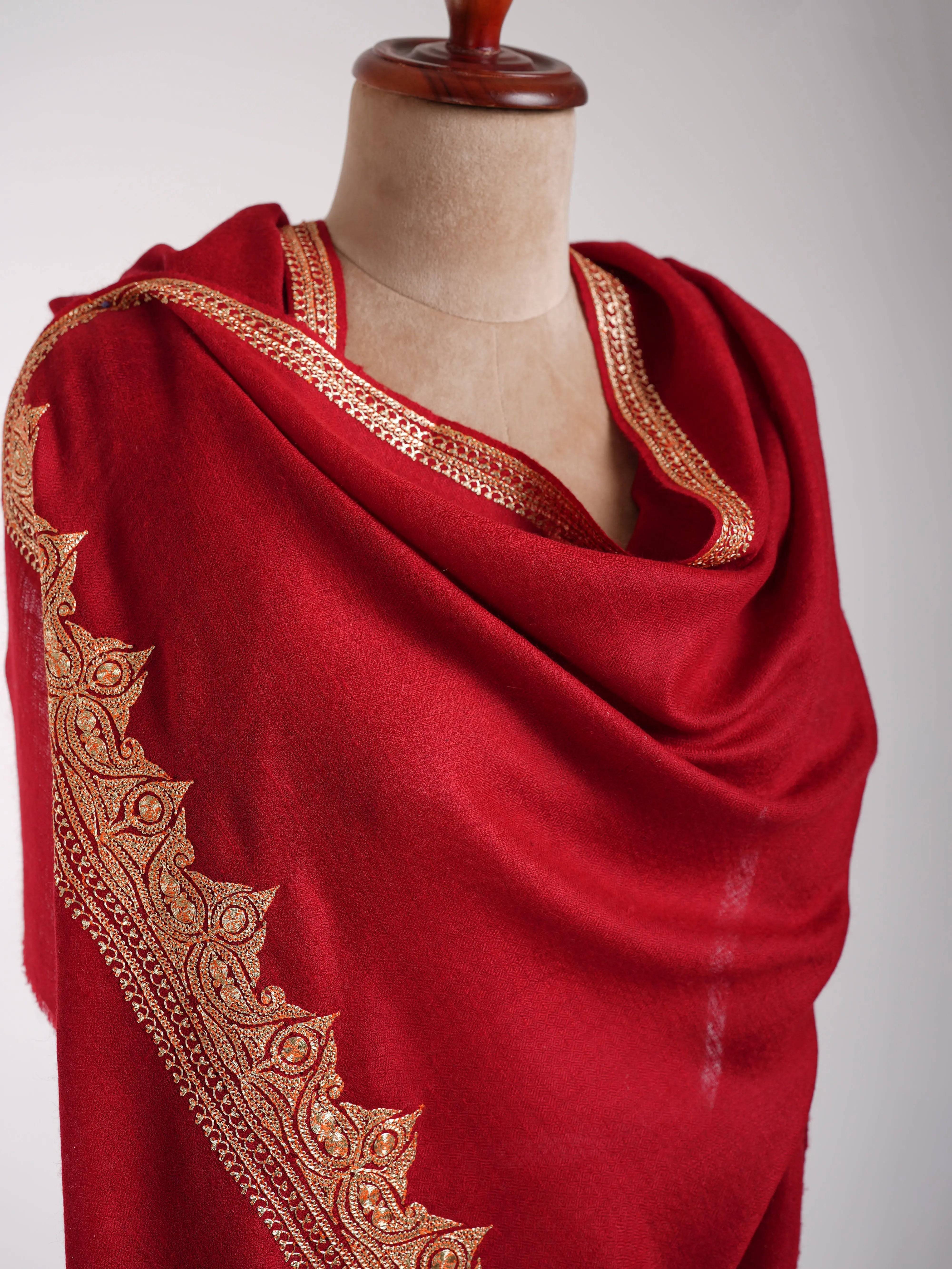 Kashmiri Golden Tilla Embroidered Cashmere Stole Shahkaar