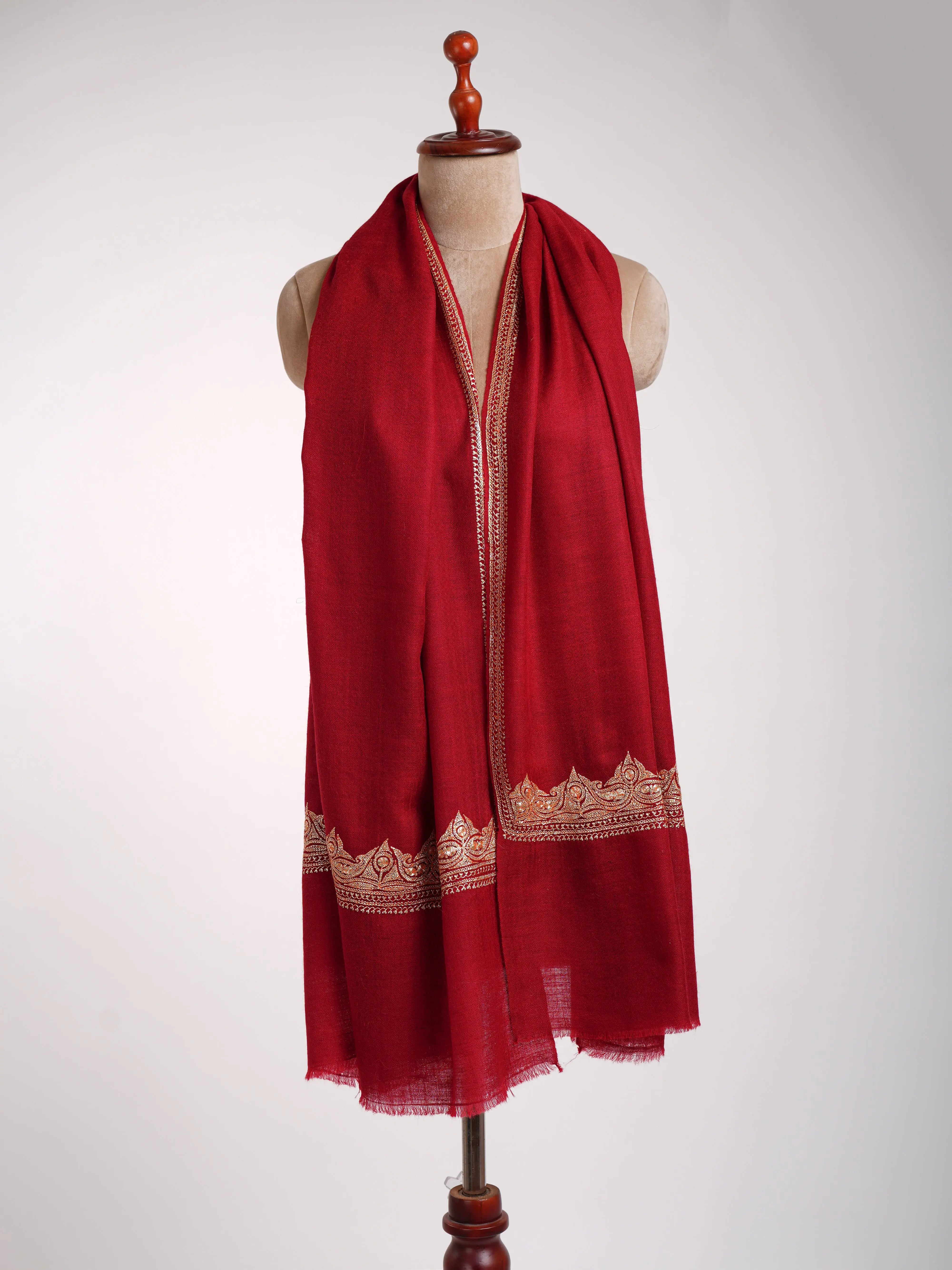 Kashmiri Golden Tilla Embroidered Cashmere Stole Shahkaar