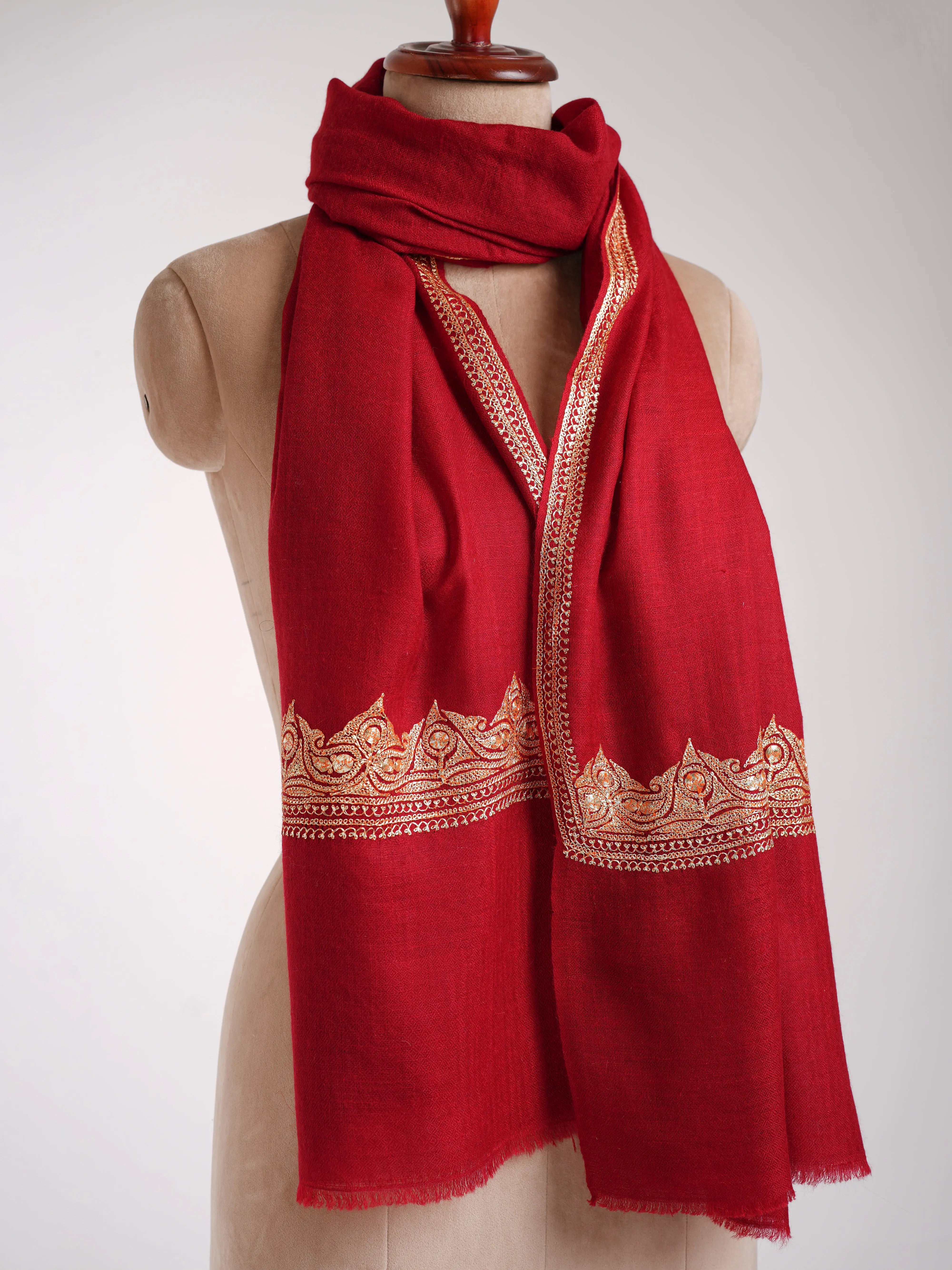 Kashmiri Golden Tilla Embroidered Cashmere Stole Shahkaar