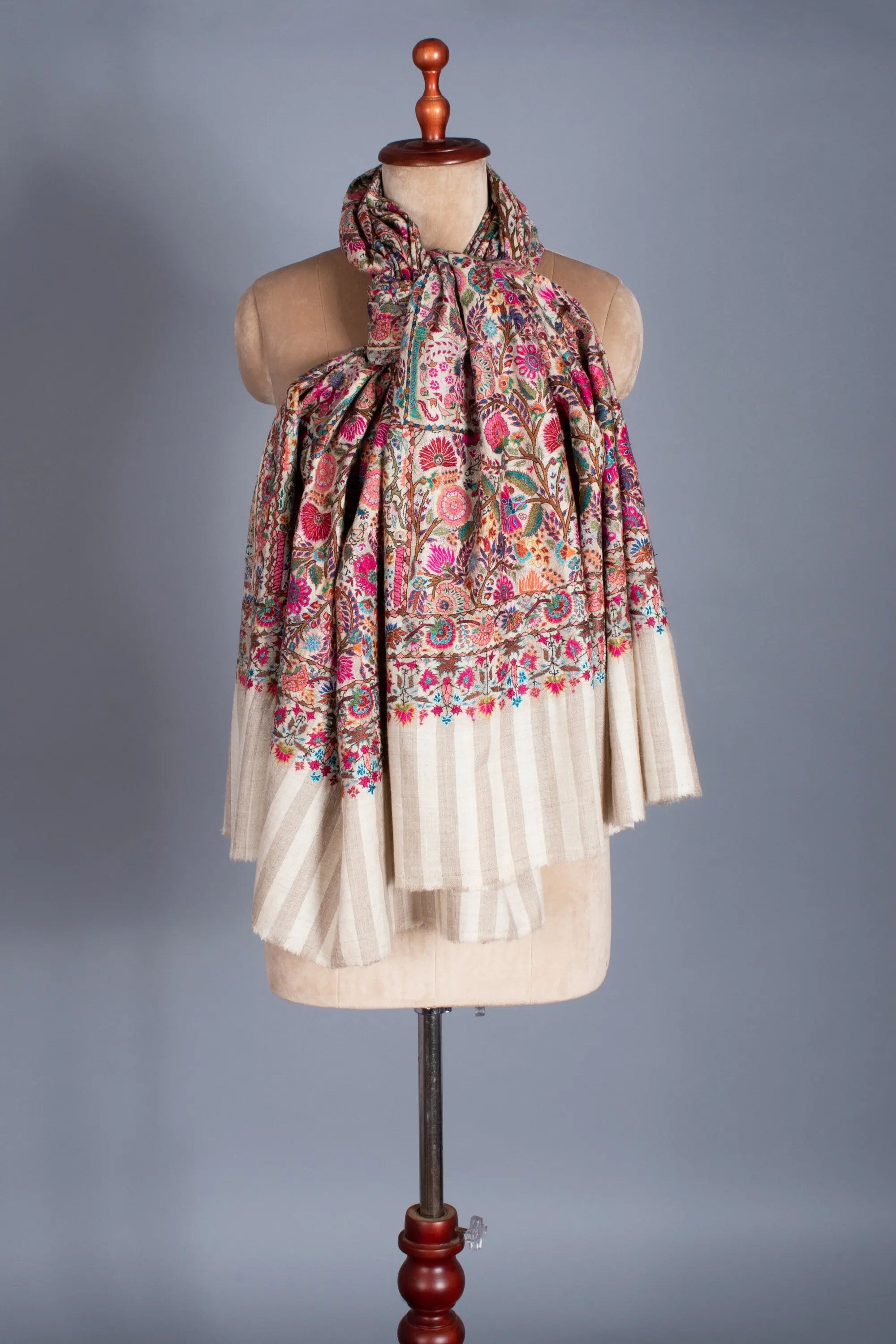 Kashmiri Pashmina Shawl, Stripes Indian Embroidery Wrap, Cashmere Scarf, Hand Embroidered Shawl, Exclusive Shawl, 40x80" - BRASOV Shahkaar