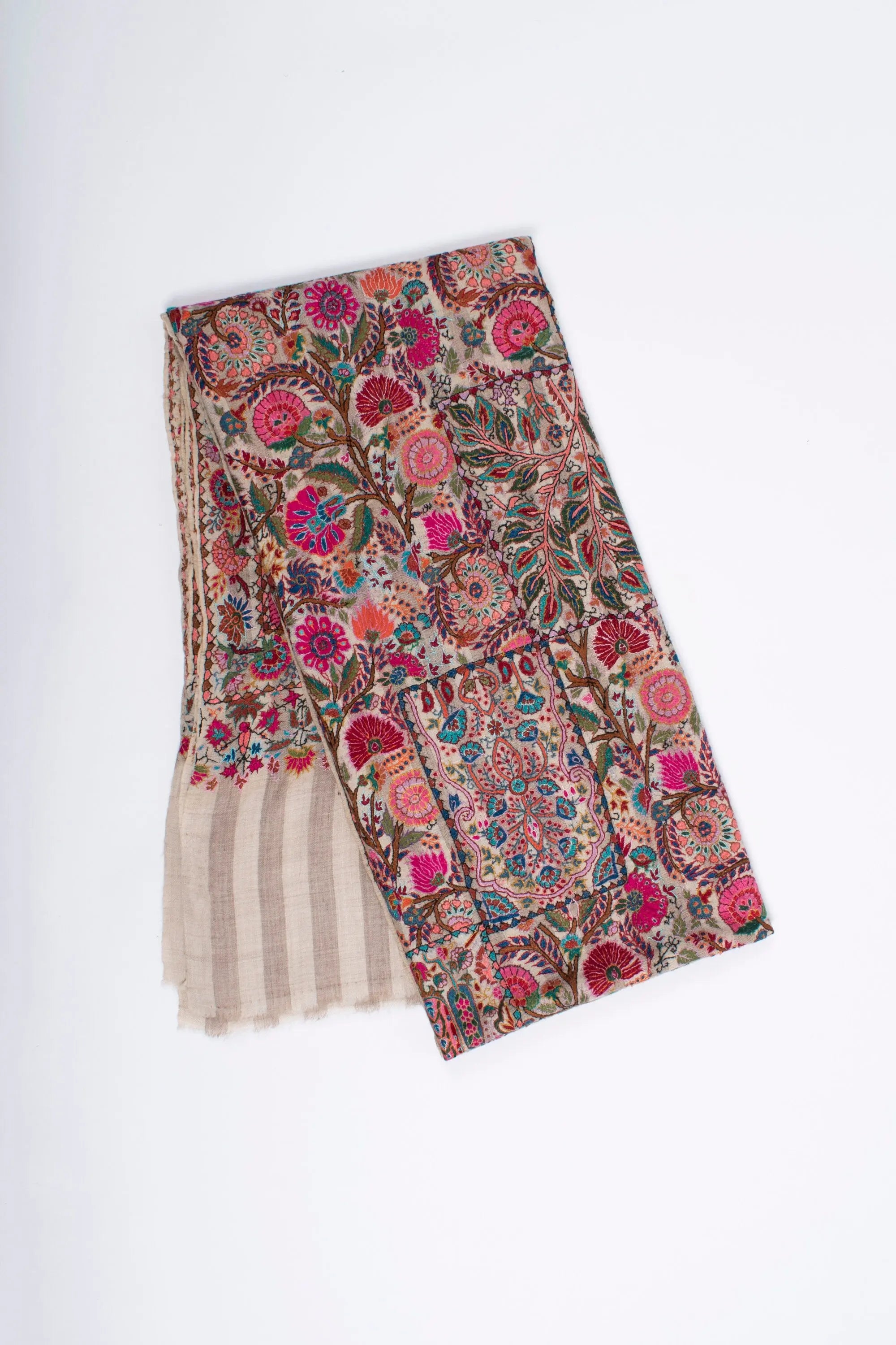 Kashmiri Pashmina Shawl, Stripes Indian Embroidery Wrap, Cashmere Scarf, Hand Embroidered Shawl, Exclusive Shawl, 40x80" - BRASOV Shahkaar