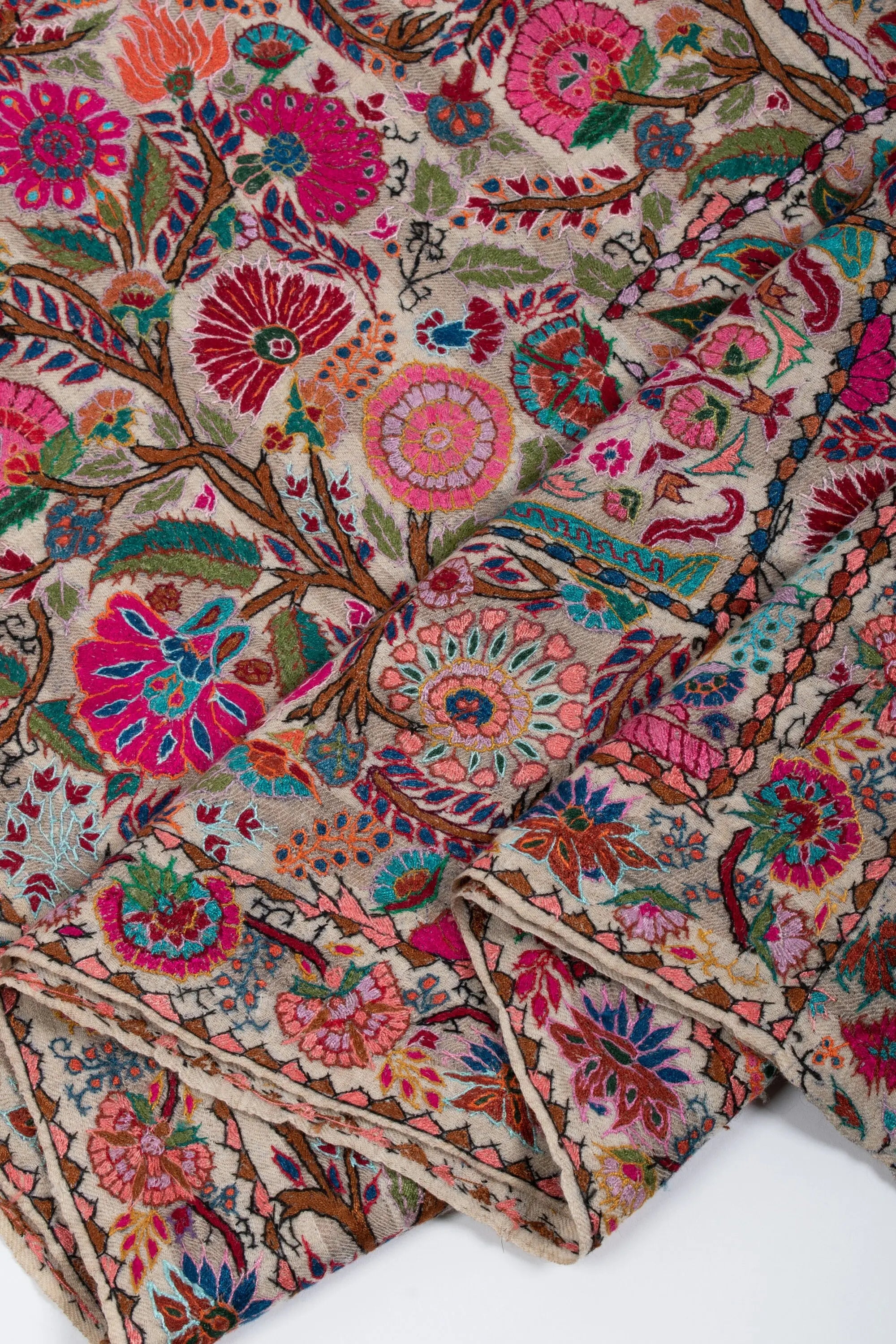 Kashmiri Pashmina Shawl, Stripes Indian Embroidery Wrap, Cashmere Scarf, Hand Embroidered Shawl, Exclusive Shawl, 40x80" - BRASOV Shahkaar