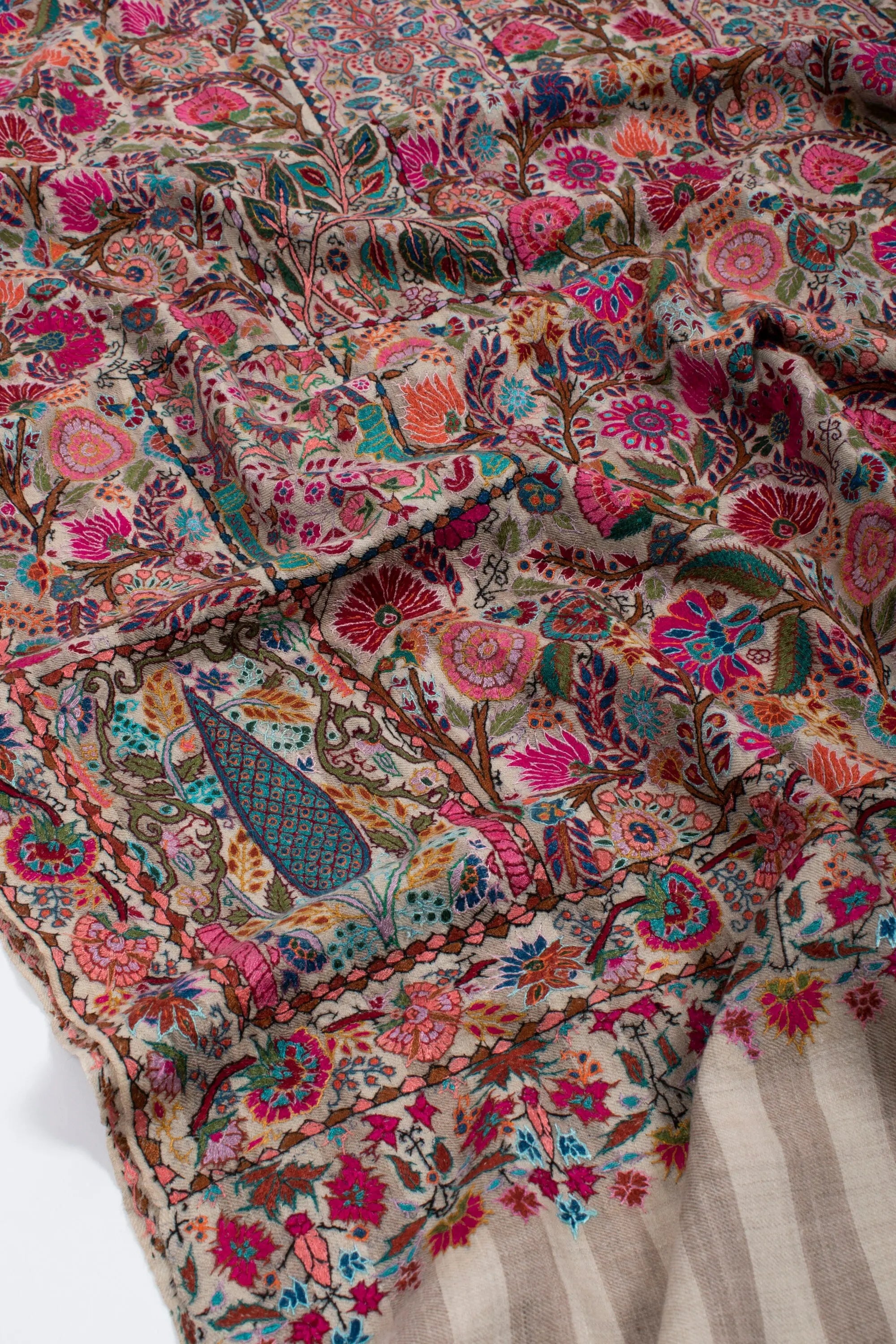 Kashmiri Pashmina Shawl, Stripes Indian Embroidery Wrap, Cashmere Scarf, Hand Embroidered Shawl, Exclusive Shawl, 40x80" - BRASOV Shahkaar