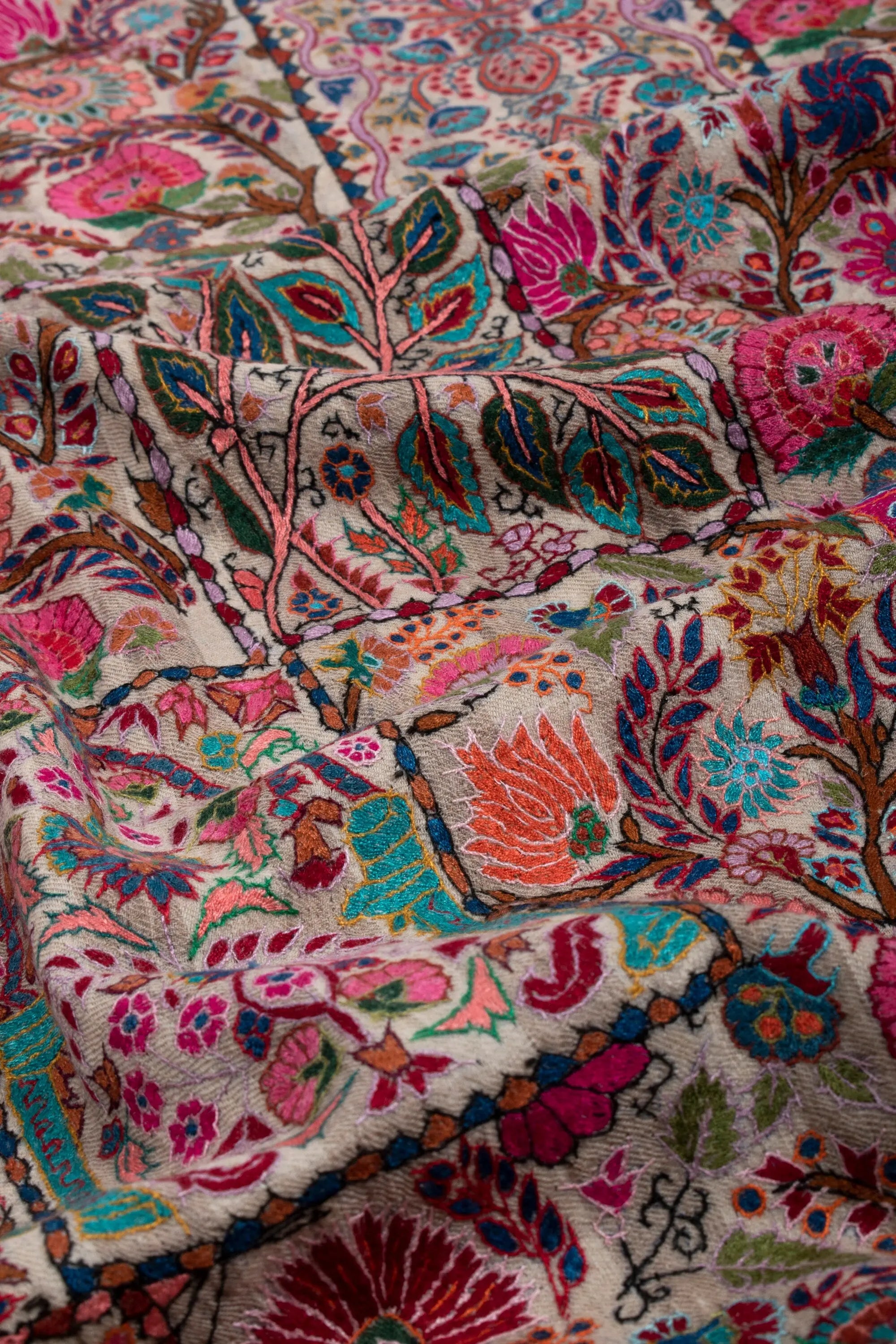 Kashmiri Pashmina Shawl, Stripes Indian Embroidery Wrap, Cashmere Scarf, Hand Embroidered Shawl, Exclusive Shawl, 40x80" - BRASOV Shahkaar