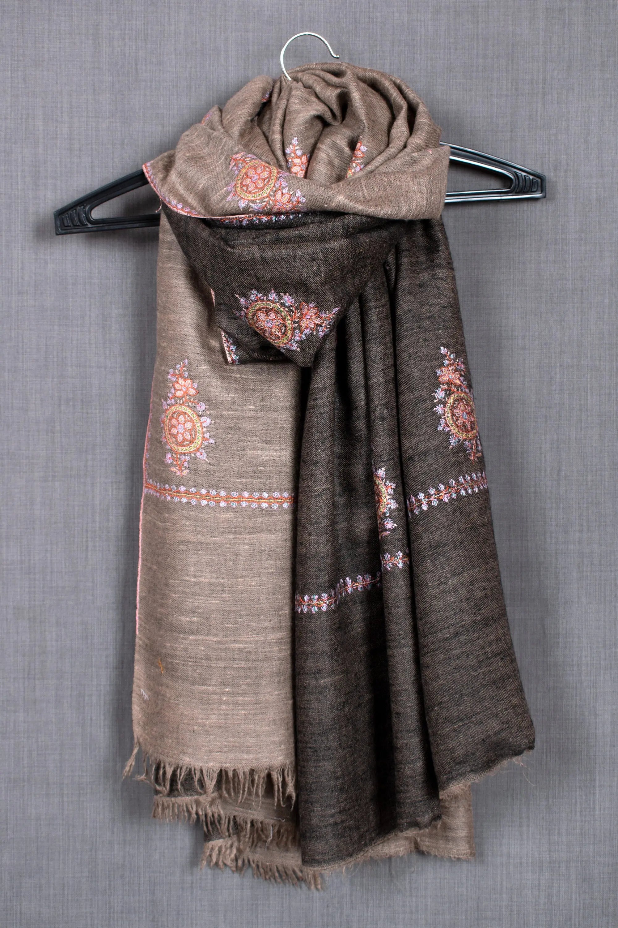 Khusboo Exclusive Dual Shade Reversible, Sozni Embroidery Pashmina Shawl, 40x80" Shahkaar