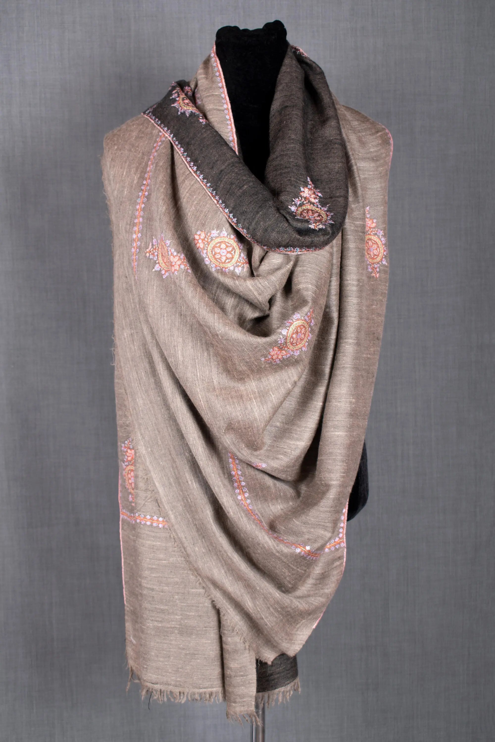 Khusboo Exclusive Dual Shade Reversible, Sozni Embroidery Pashmina Shawl, 40x80" Shahkaar