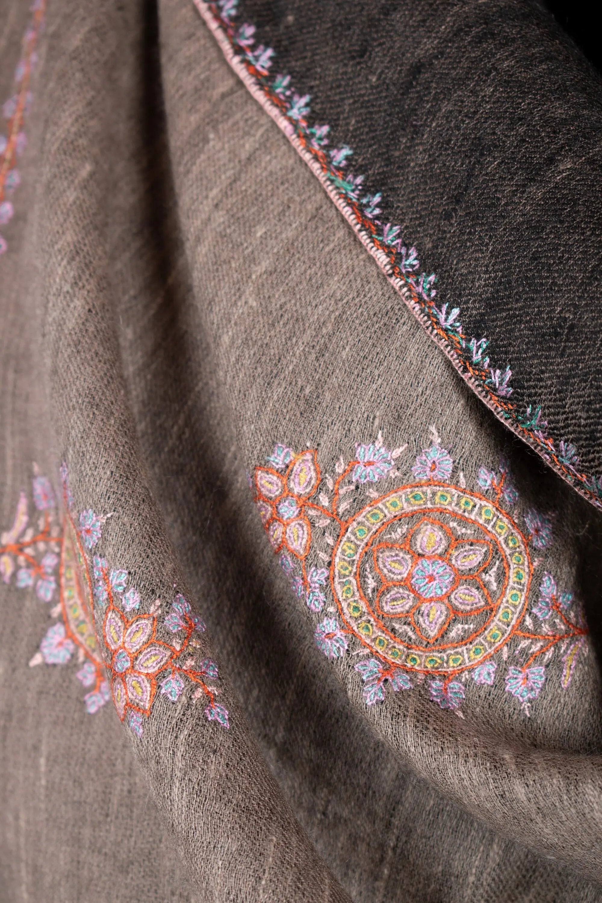 Khusboo Exclusive Dual Shade Reversible, Sozni Embroidery Pashmina Shawl, 40x80" Shahkaar