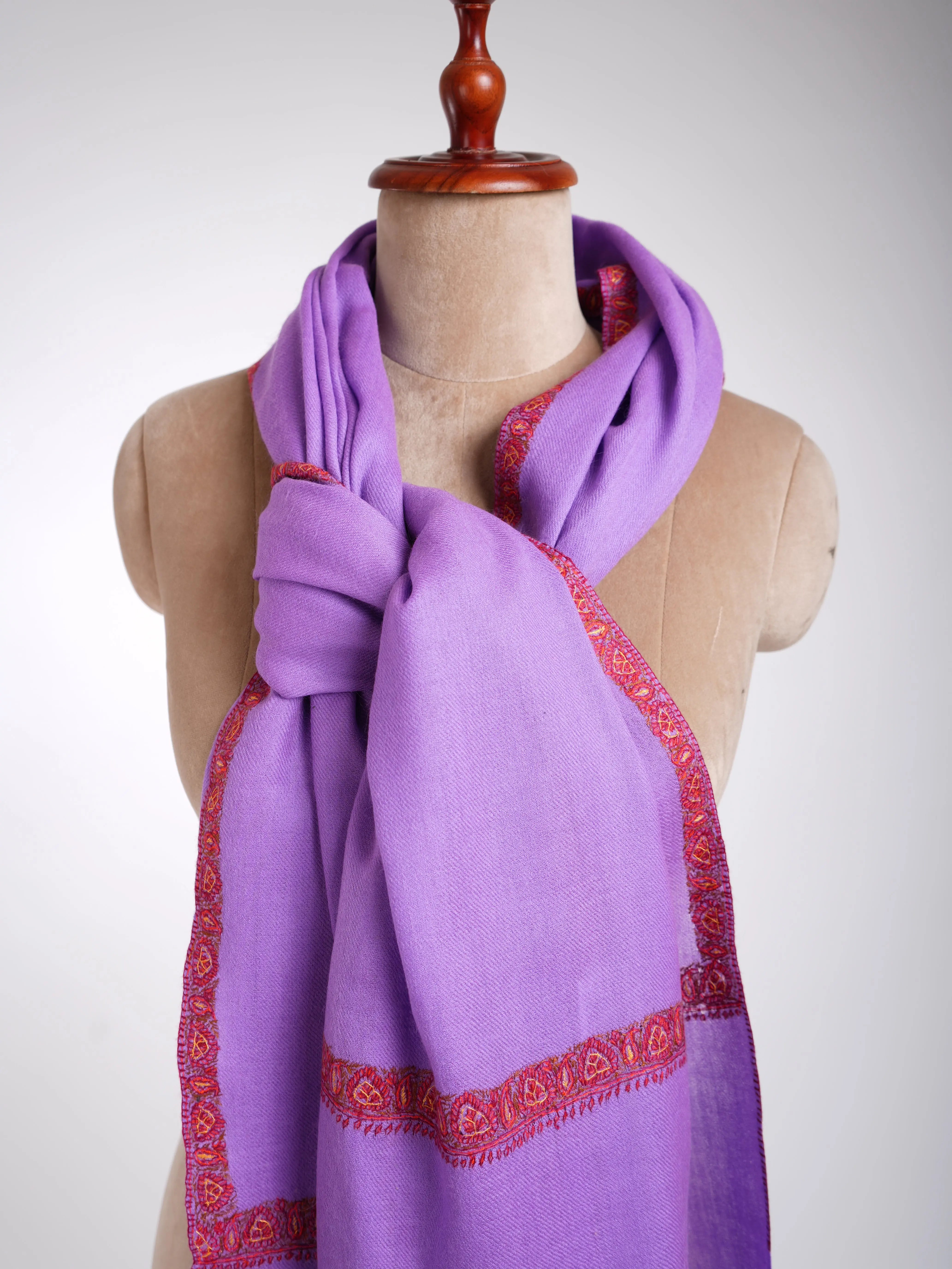 Lavender Hand Embroidered Kashmiri Shawl Shahkaar