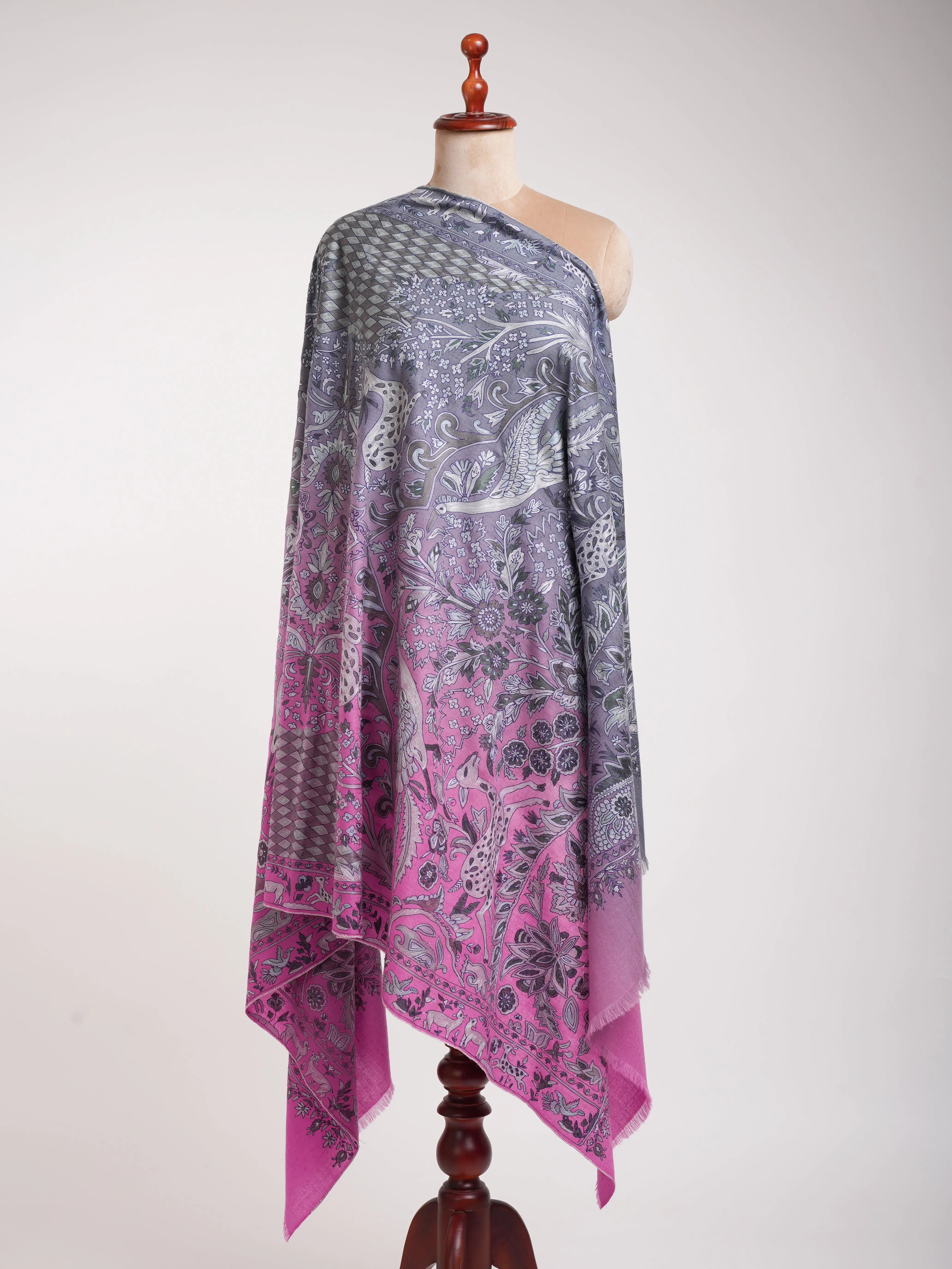 Lavender Ombre Embroidered Pashmina Shawl Shahkaar