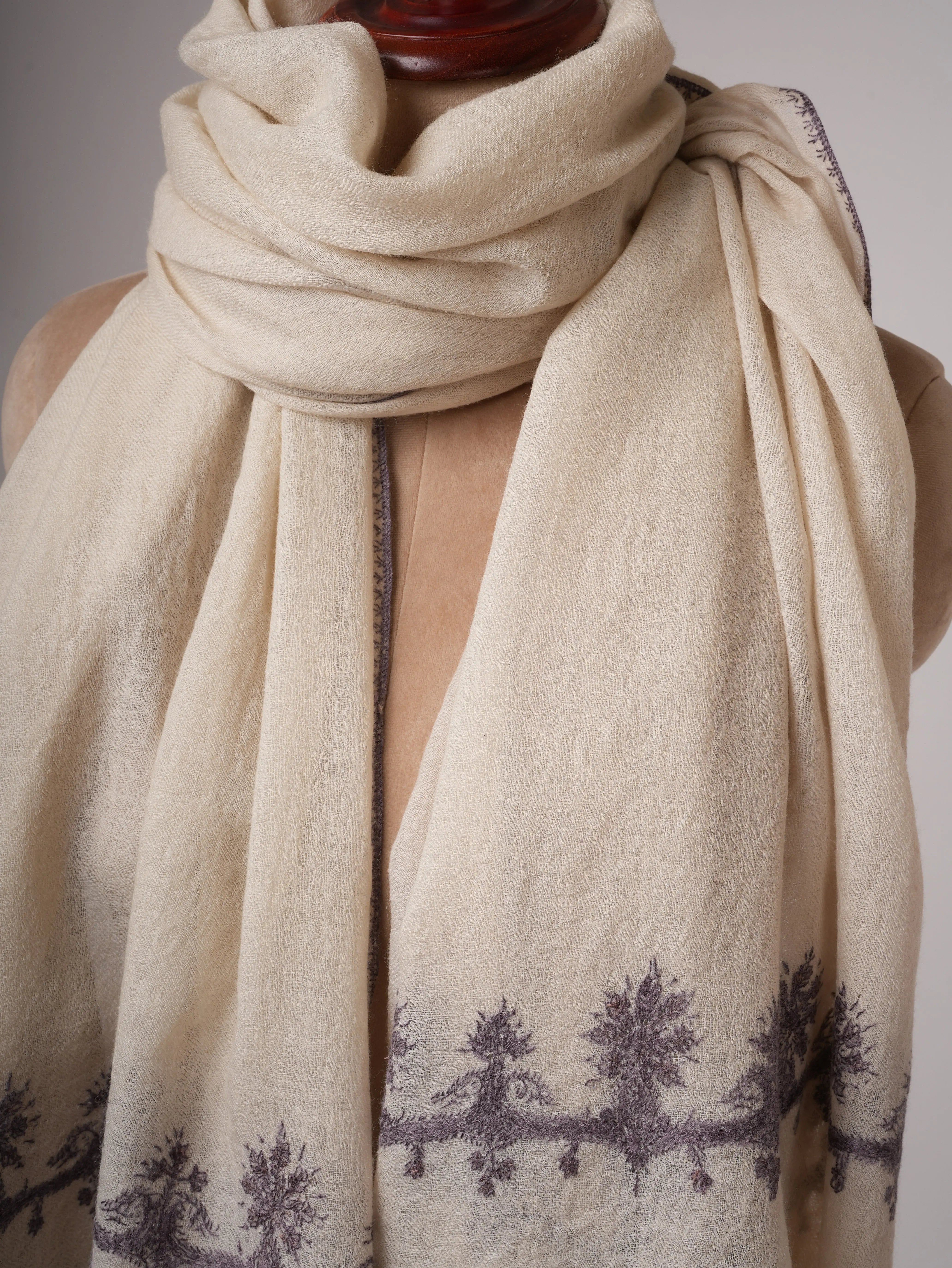 Lightweight Boiled Wool Shawl with Hand Embroidery Shahkaar