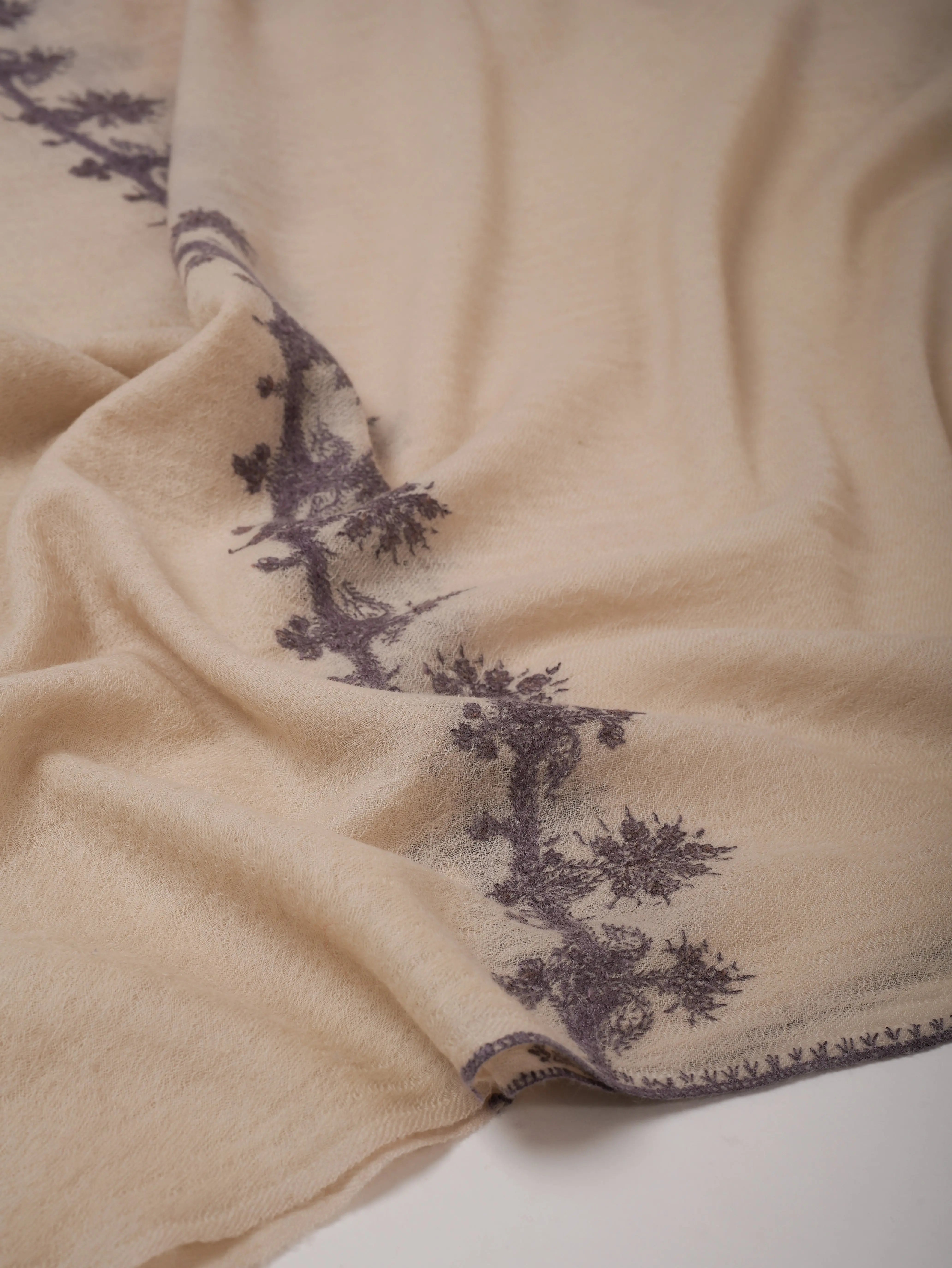 Lightweight Boiled Wool Shawl with Hand Embroidery Shahkaar