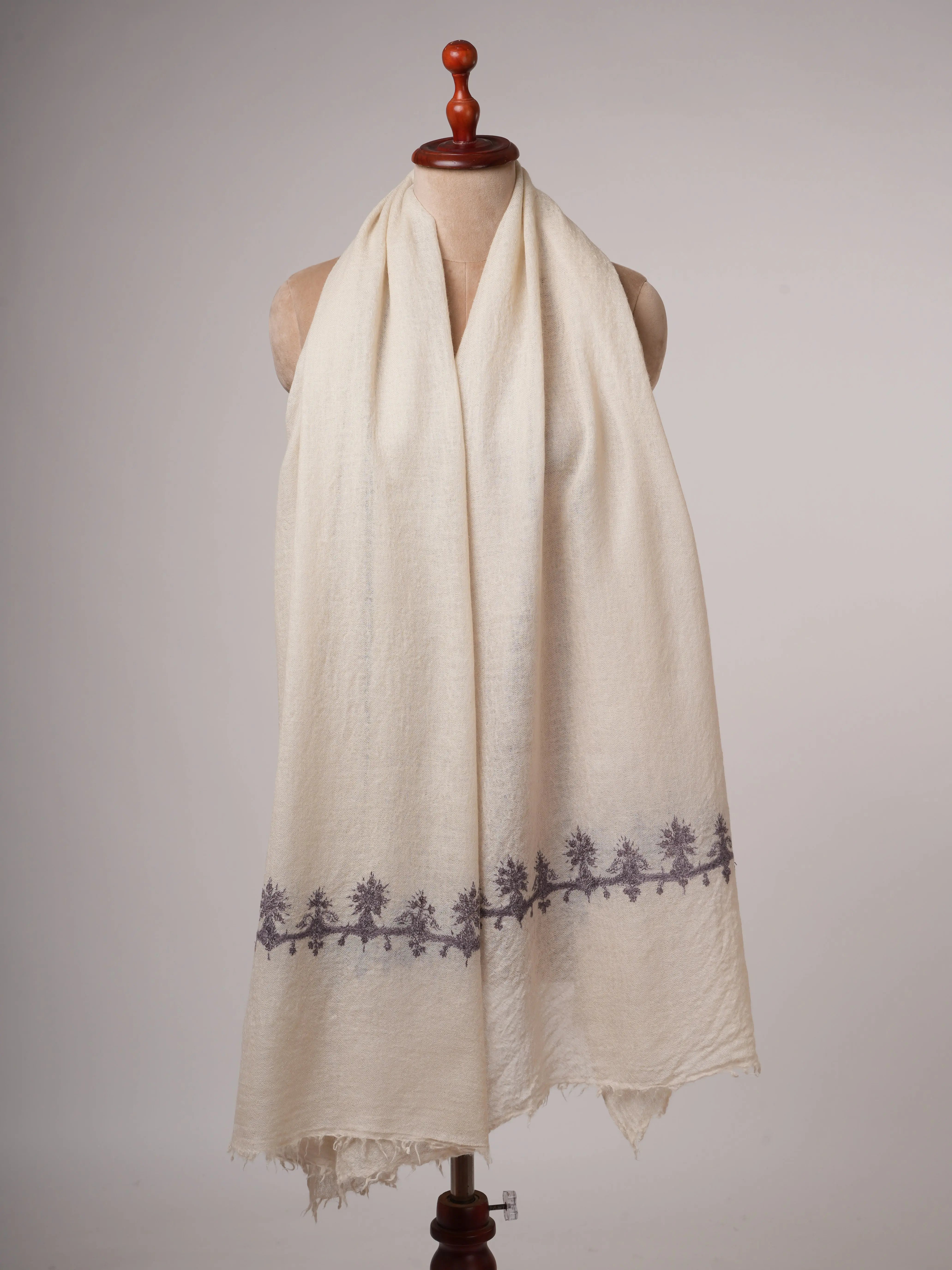 Lightweight Boiled Wool Shawl with Hand Embroidery Shahkaar