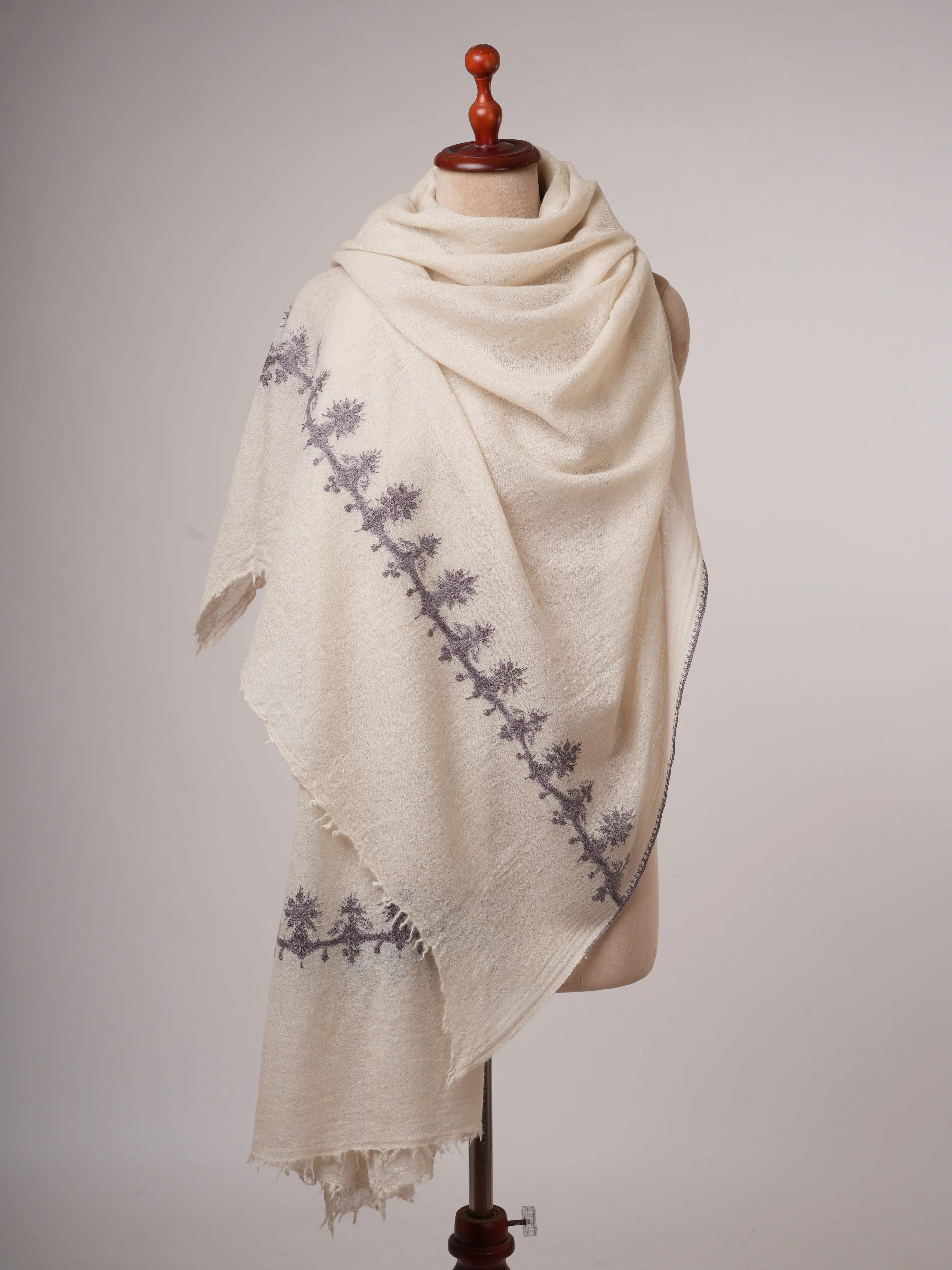 Lightweight Boiled Wool Shawl with Hand Embroidery Shahkaar