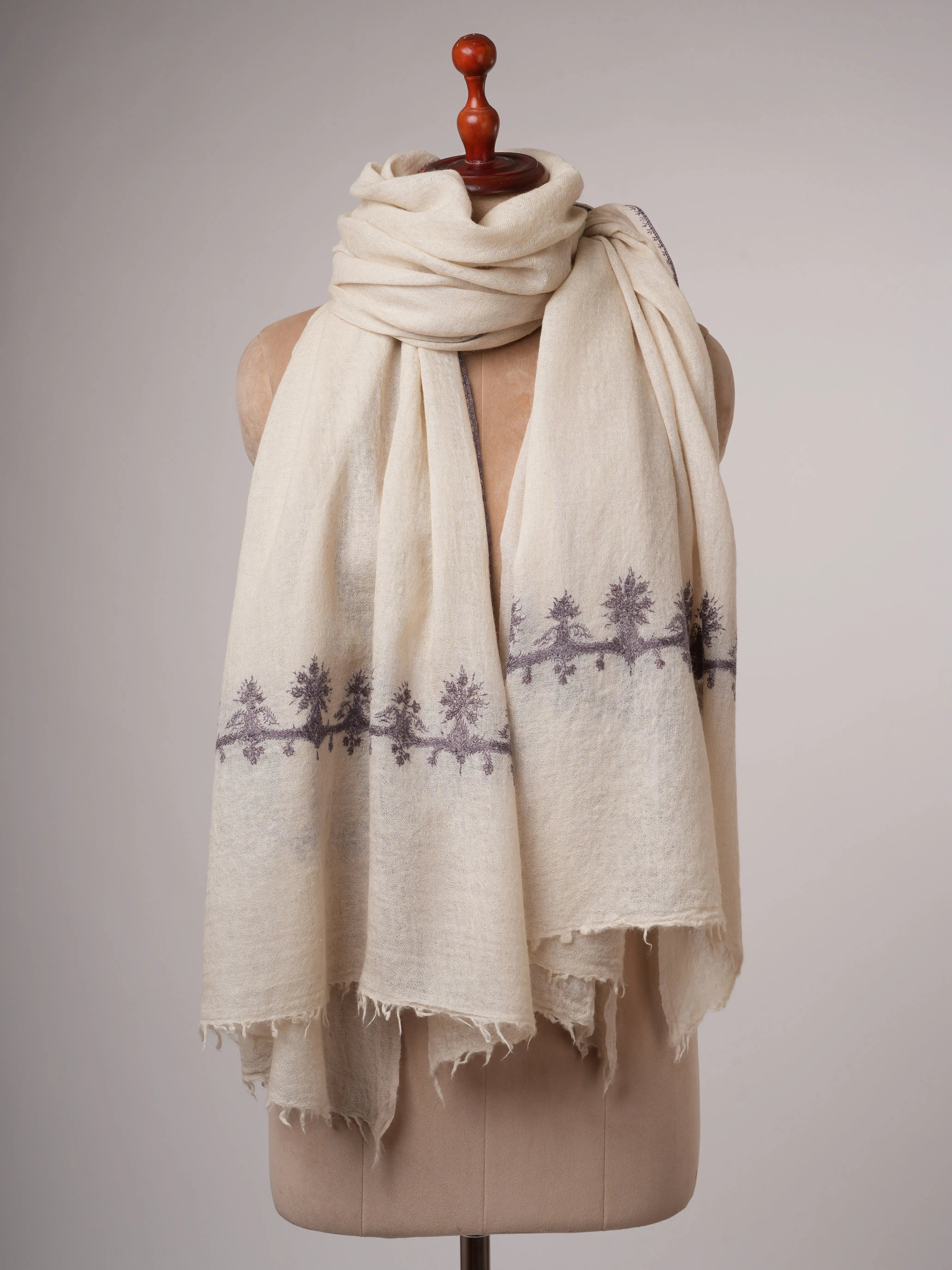 Lightweight Boiled Wool Shawl with Hand Embroidery Shahkaar