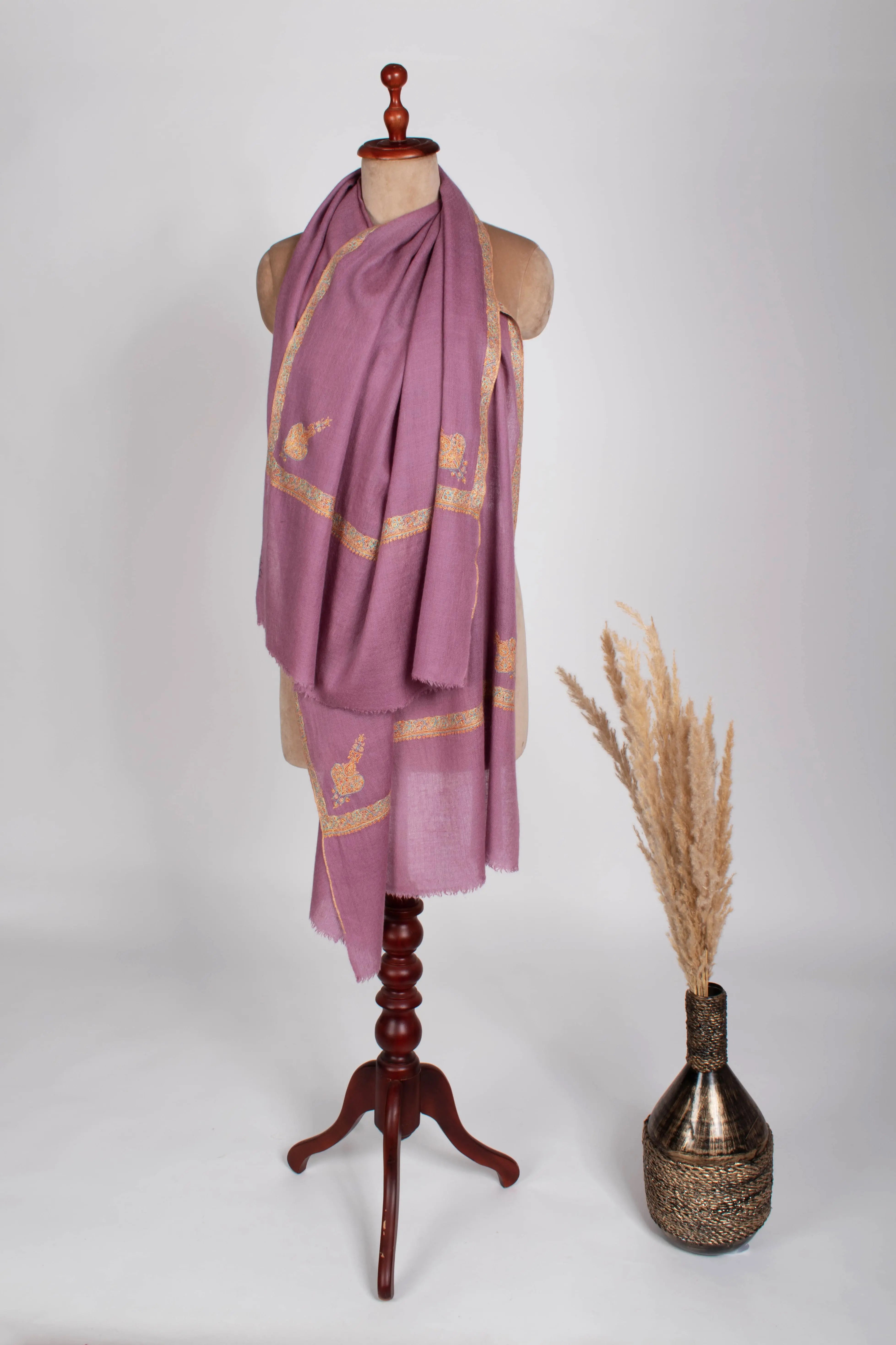 Lilac Small Border Featherlight Cashmere Scarf - CLANTON Shahkaar