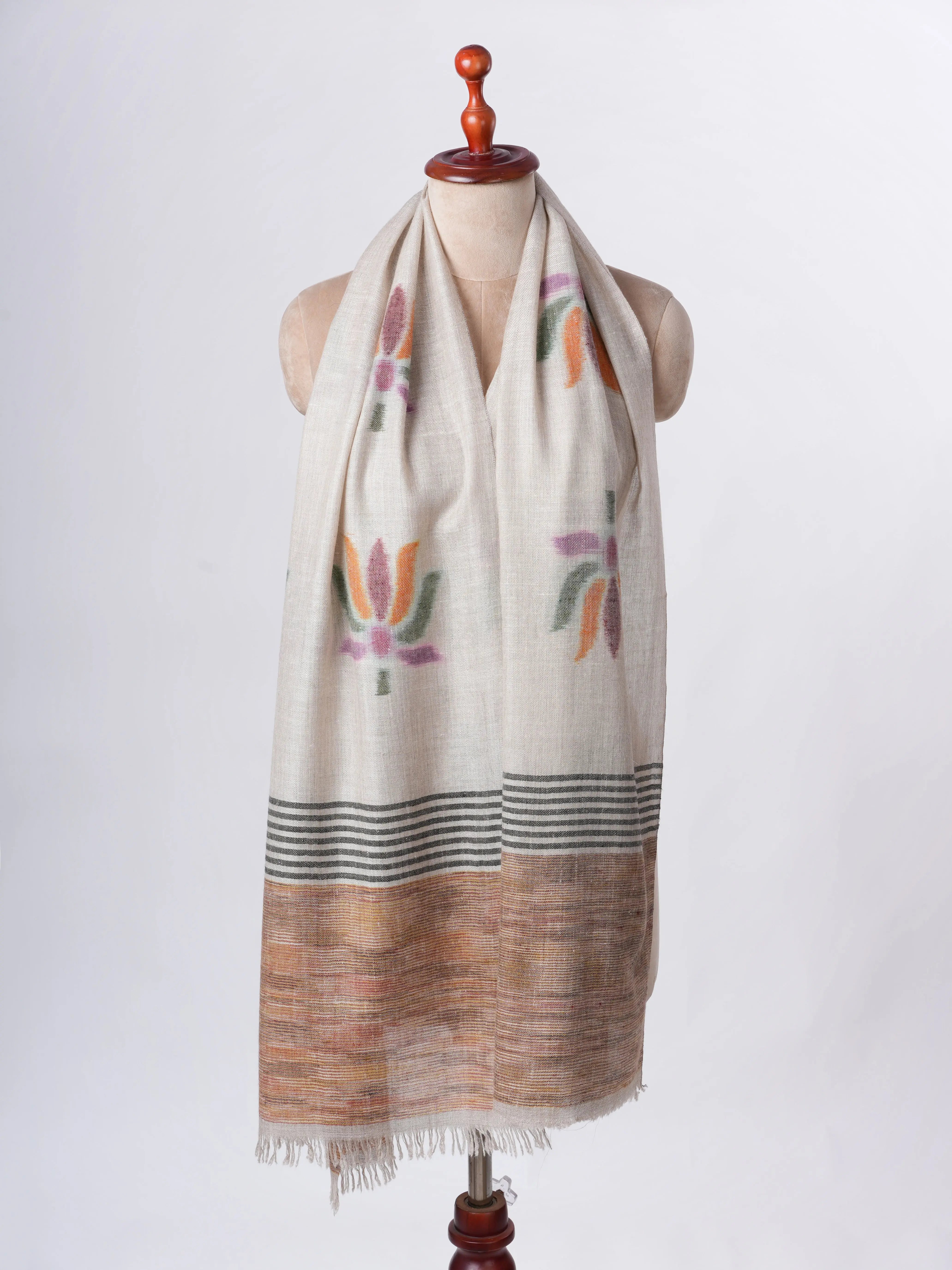 Lotus Flower Ikat Baby Soft Pure Cashmere Scarf – Handwoven Authentic Shahkaar