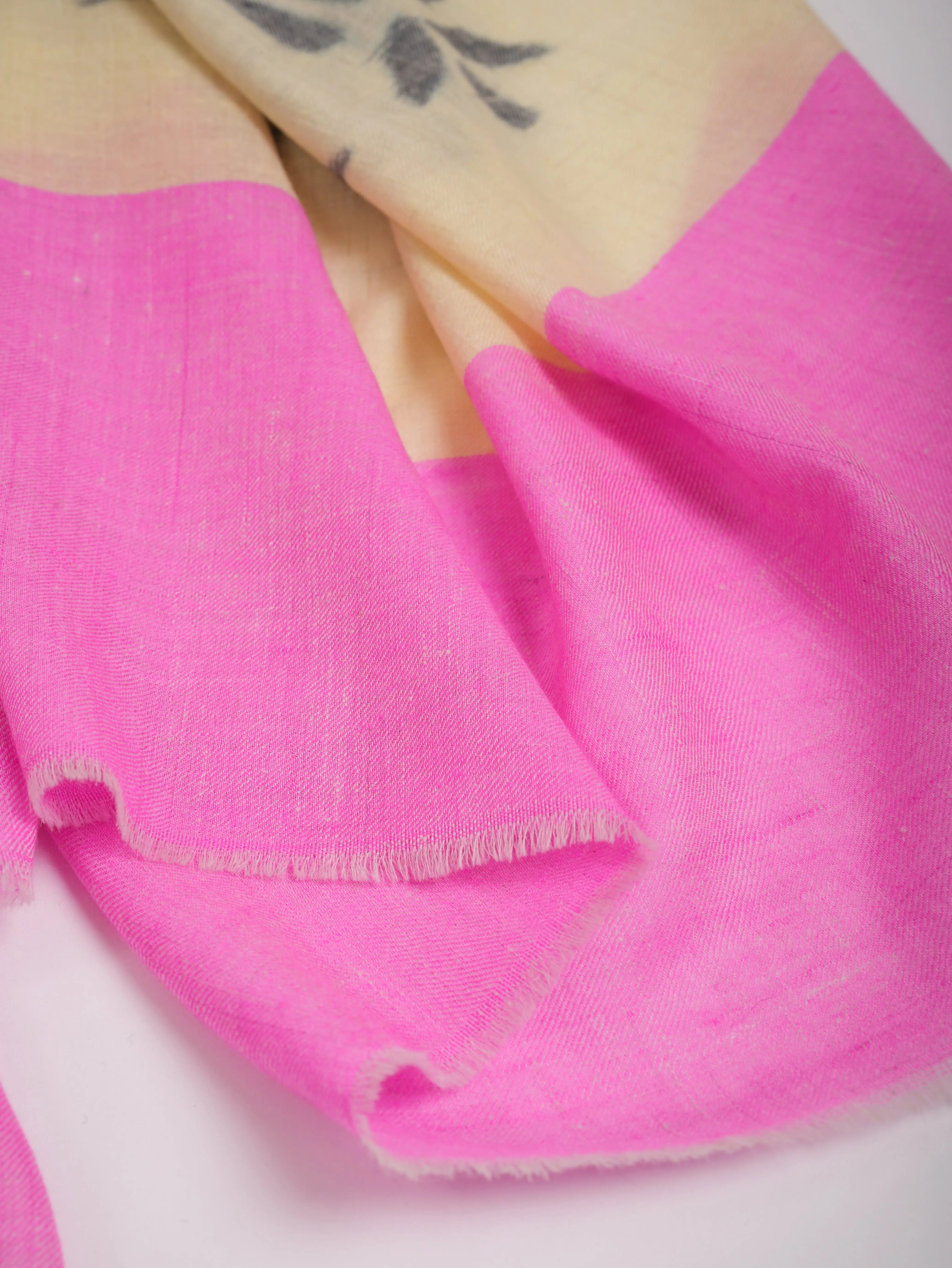 Lotus Ikat Pashmina Shawl in Pearl Black and Pink Color Shahkaar