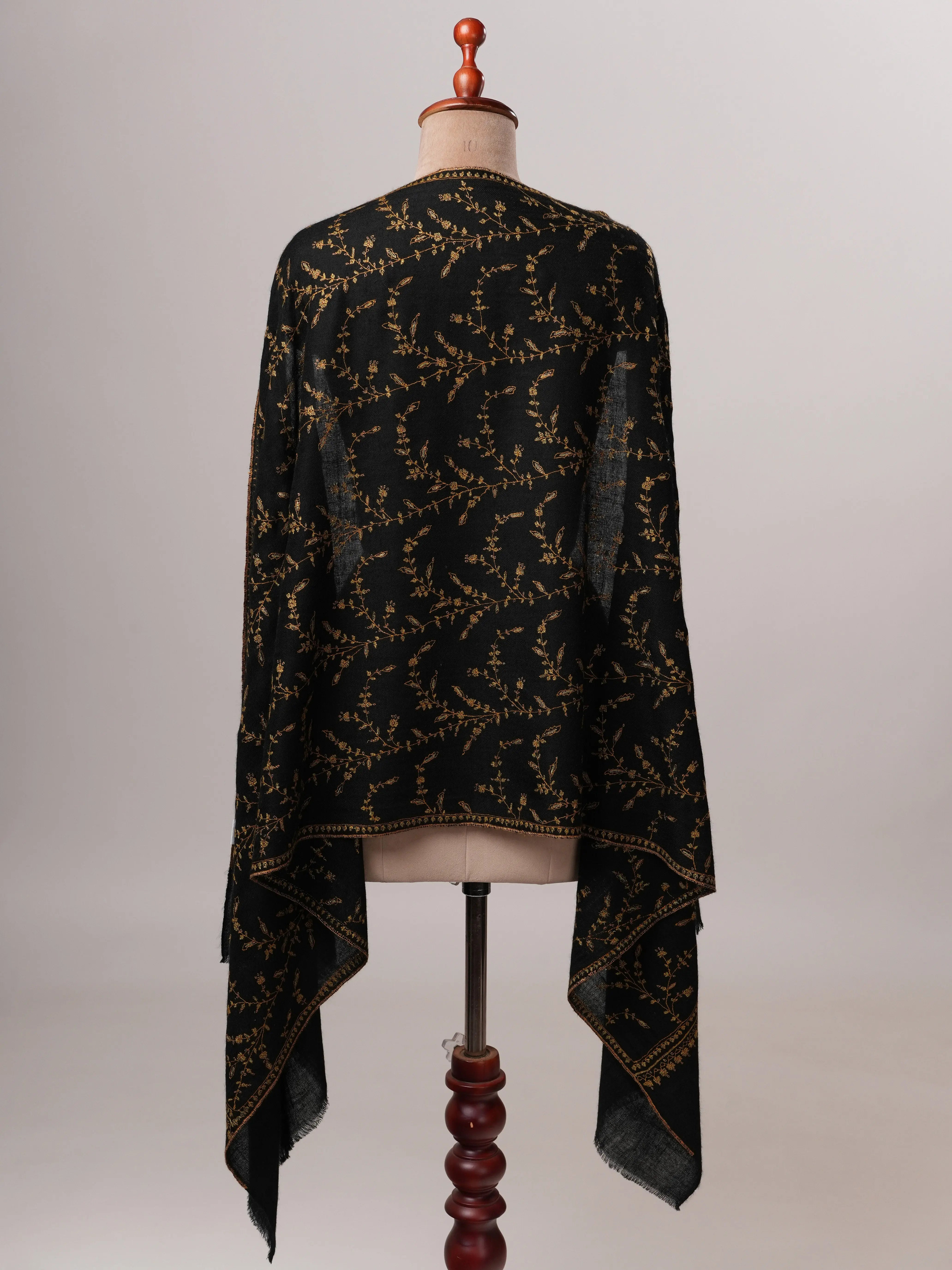 Luxurious Black Cashmere Wrap with Traditional Jali Hand Embroidery Shahkaar