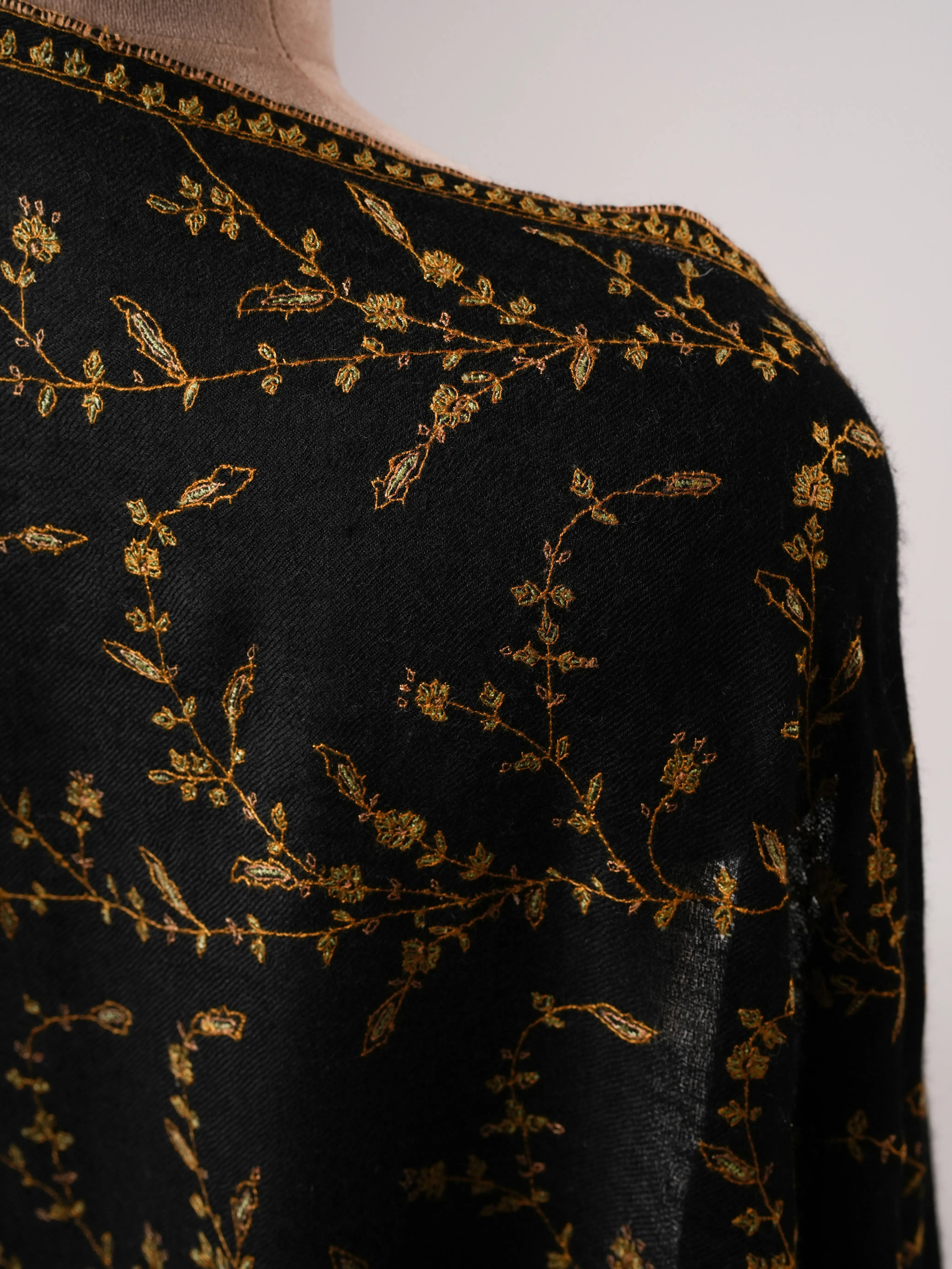 Luxurious Black Cashmere Wrap with Traditional Jali Hand Embroidery Shahkaar