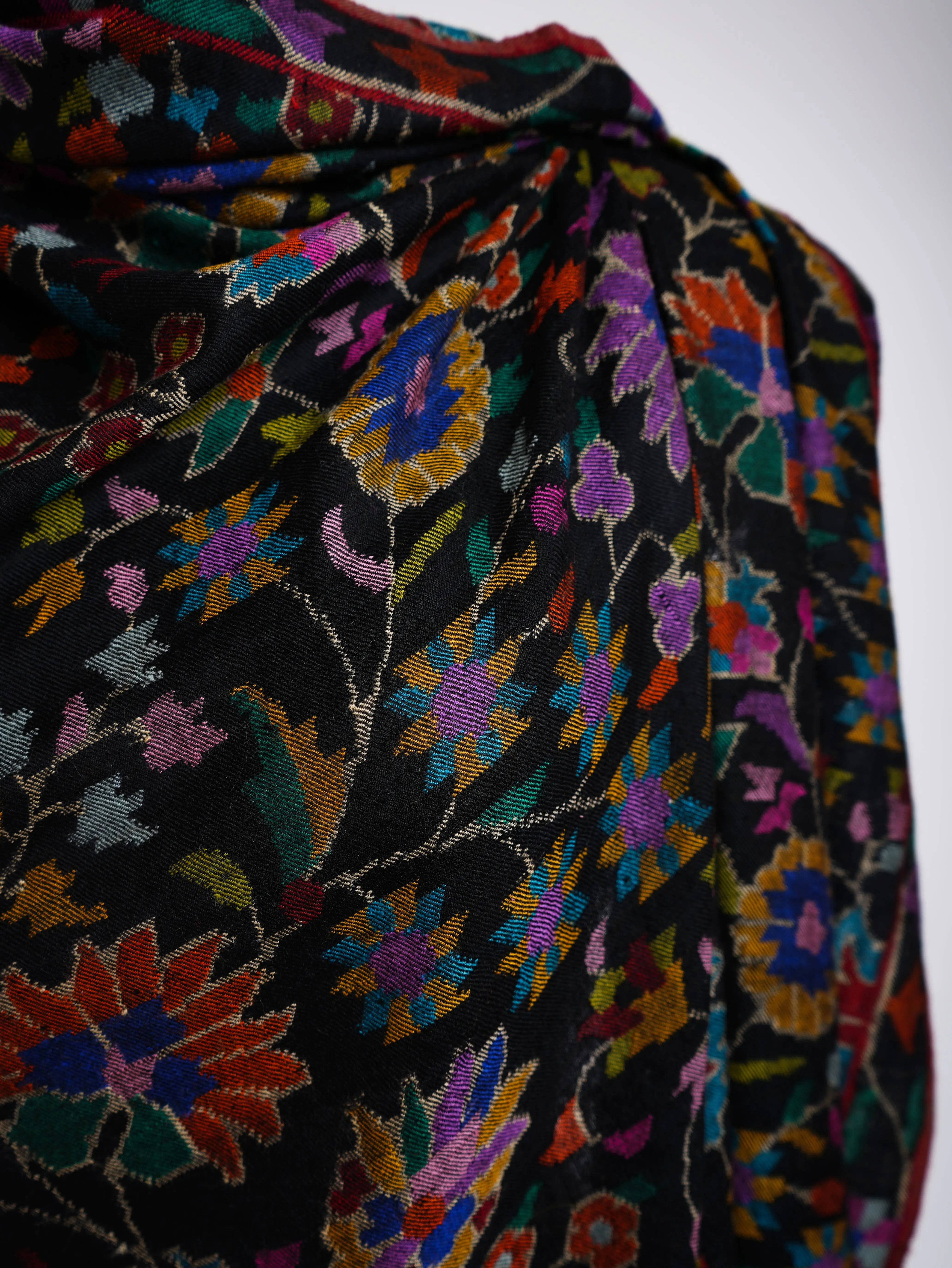 Majestic Black Kani Weave Cashmere Oversized Shawl Shahkaar