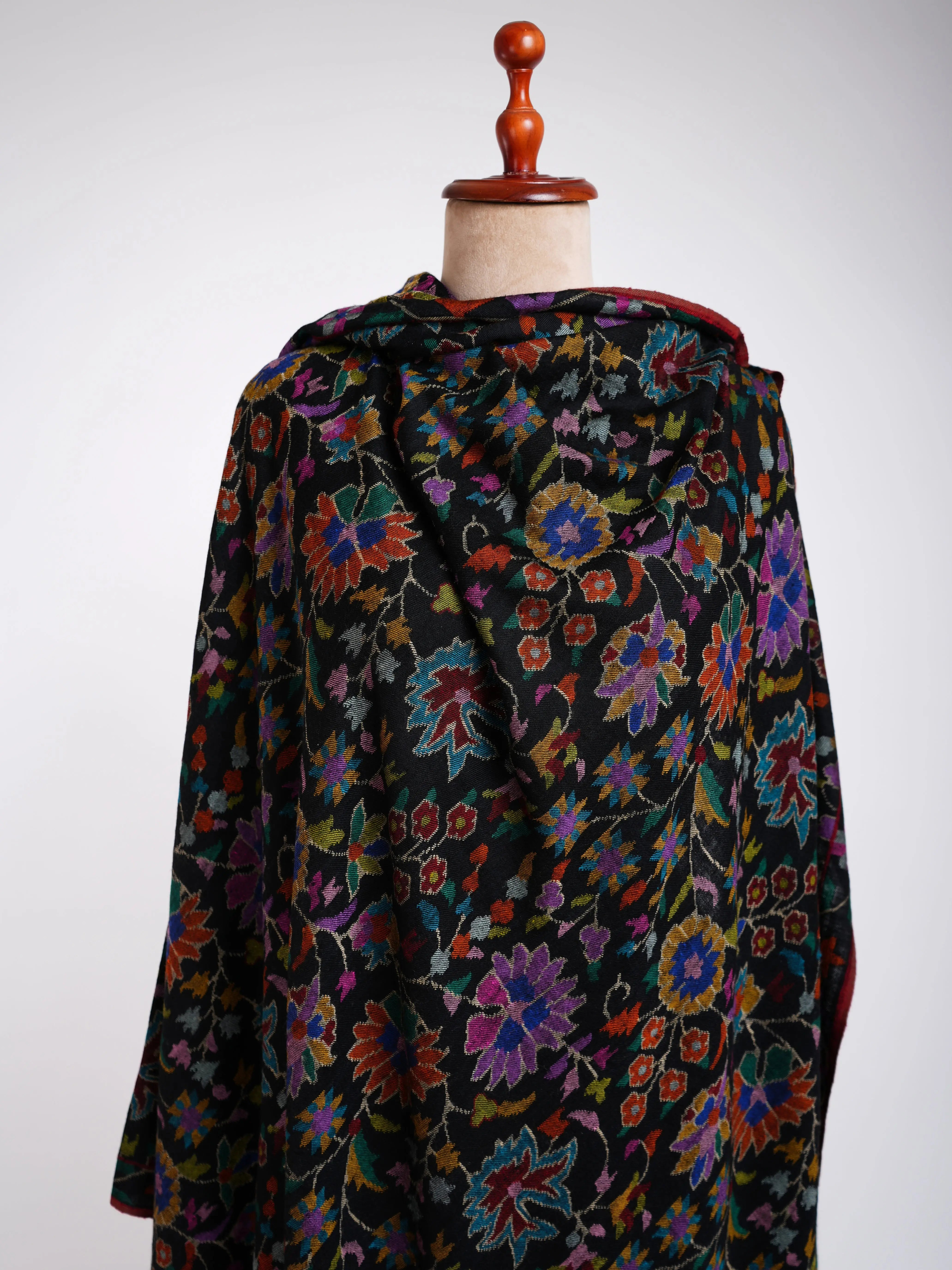 Majestic Black Kani Weave Cashmere Oversized Shawl Shahkaar