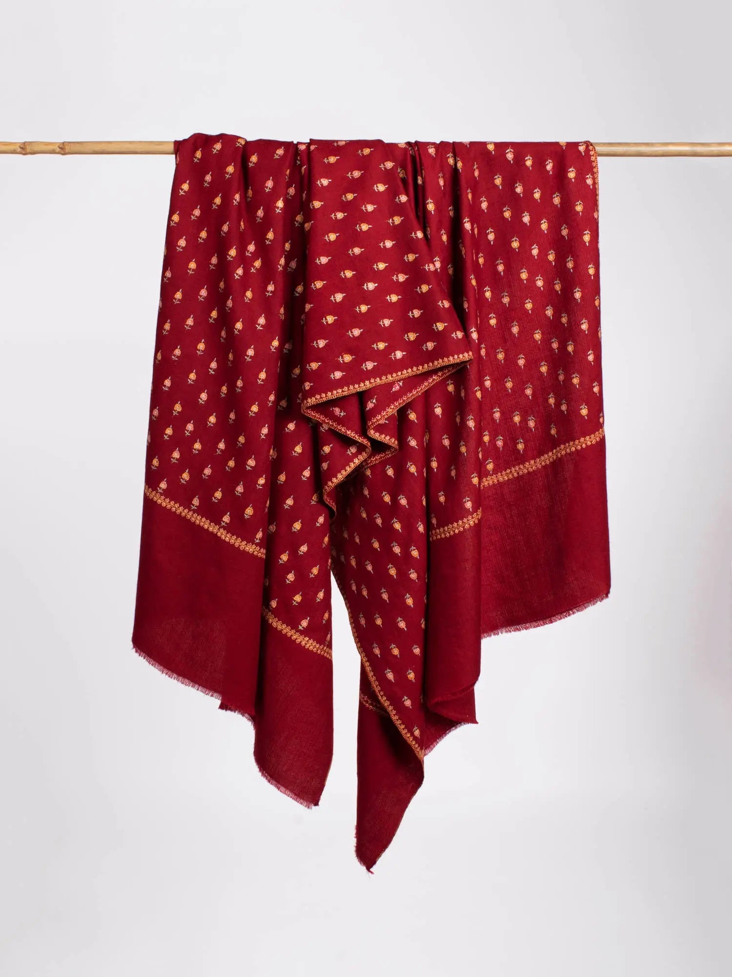 Maroon Gi Certified Sozni Pashmina Shawl - KOS Shahkaar