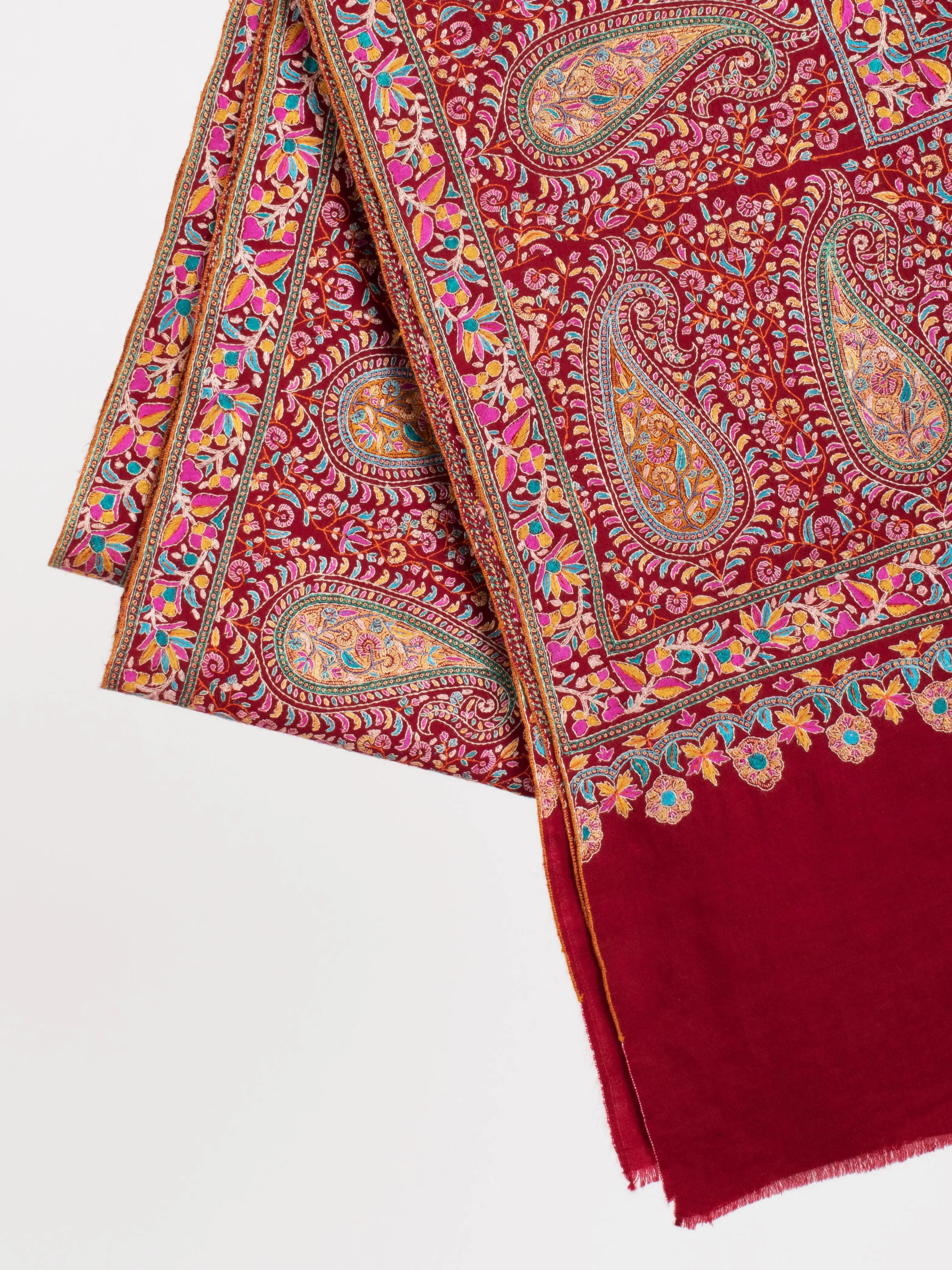 Maroon Sozni Bridal Jamavar Pashmina Shawl Shahkaar
