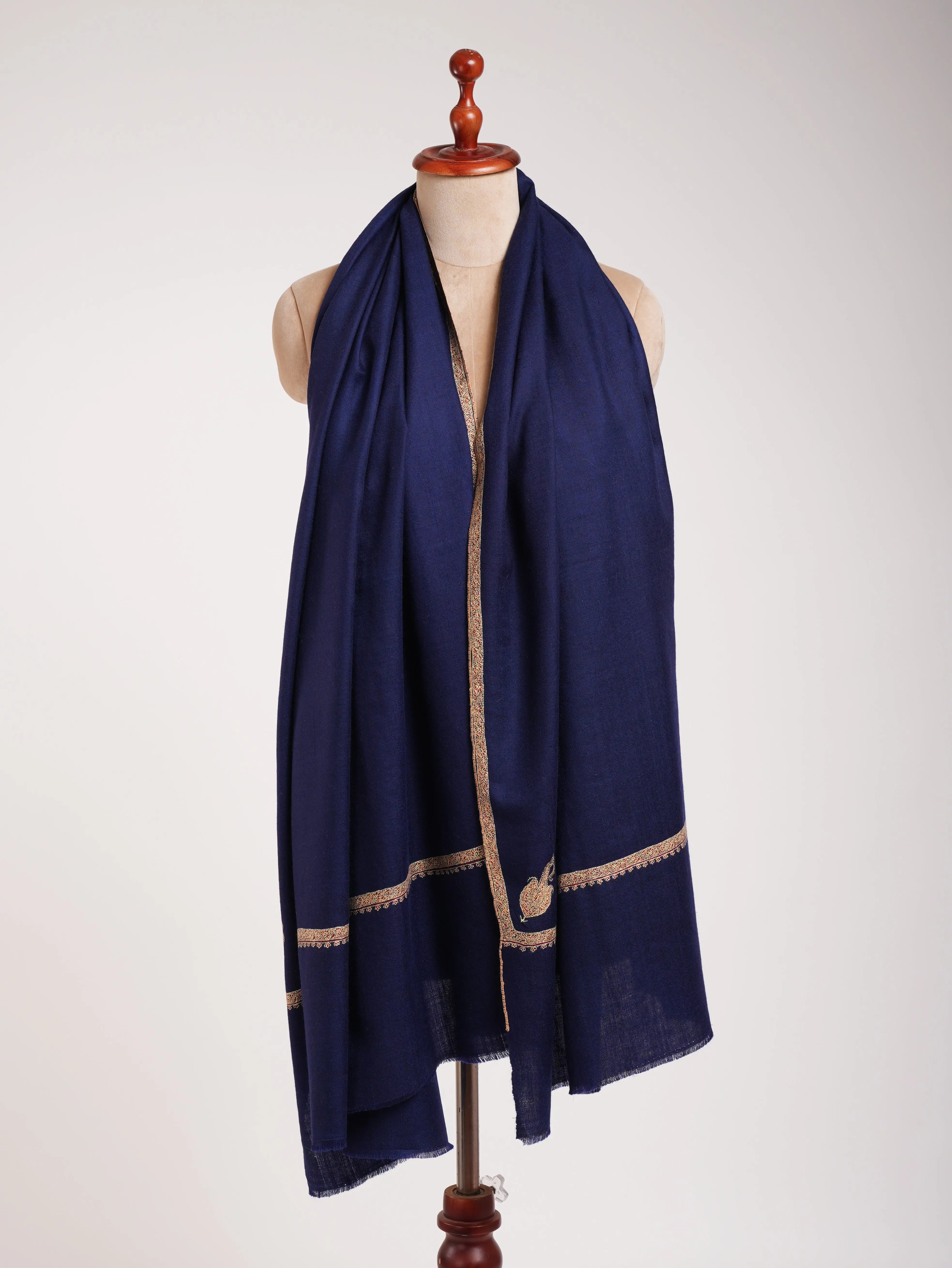 Minimalistic Embroidered Blue Pashmina Shawl Shahkaar