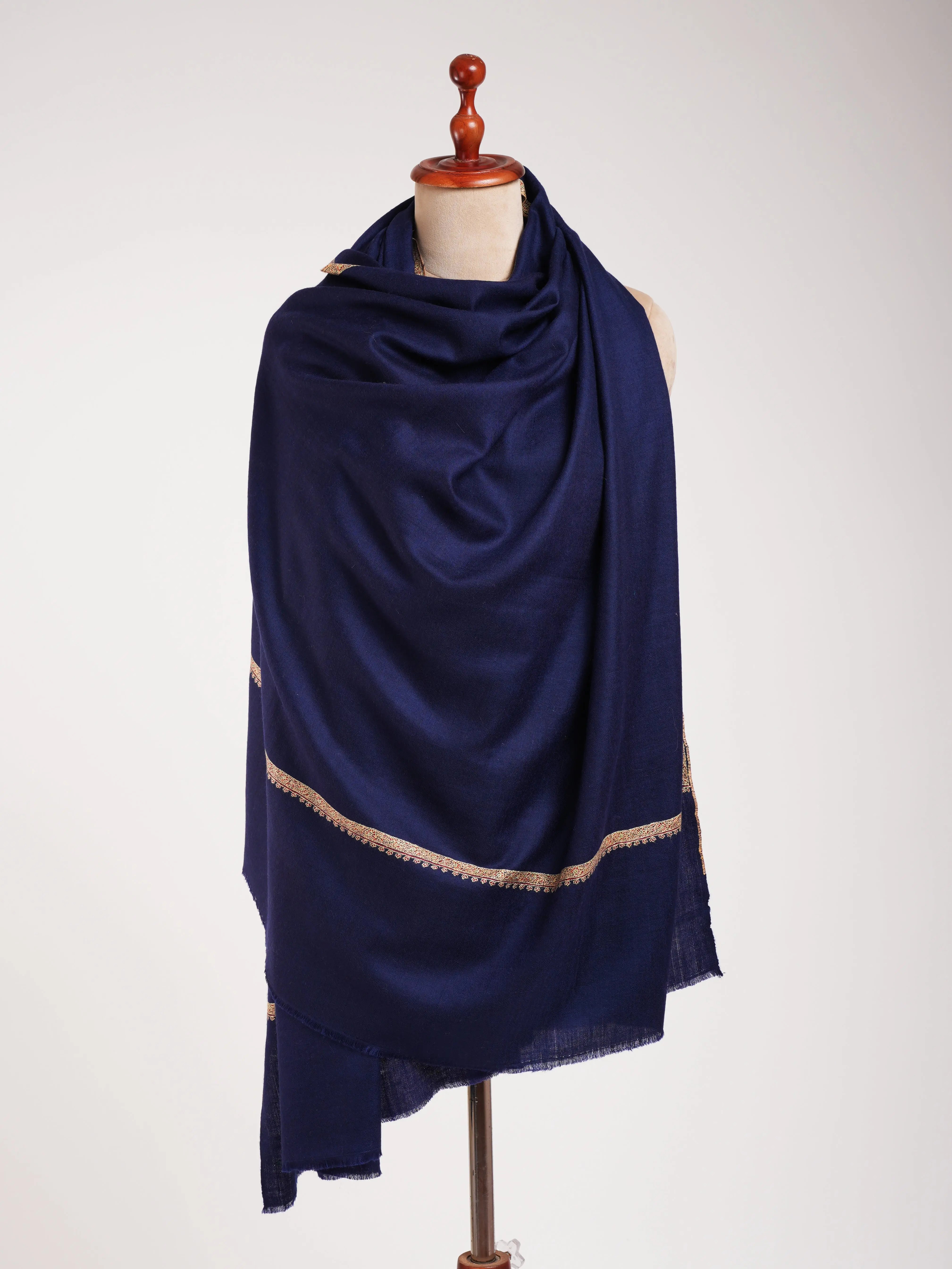 Minimalistic Embroidered Blue Pashmina Shawl Shahkaar