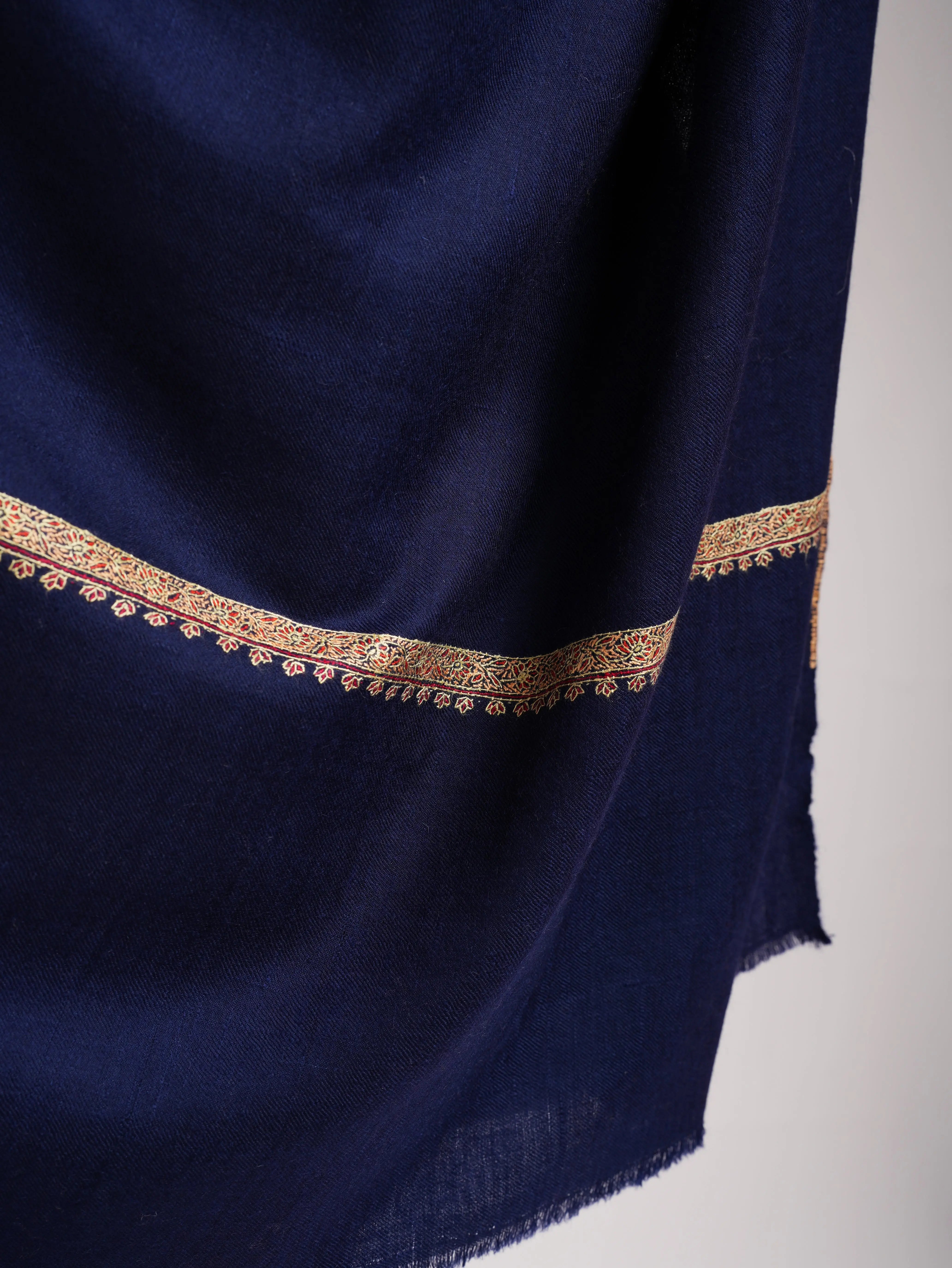 Minimalistic Embroidered Blue Pashmina Shawl Shahkaar
