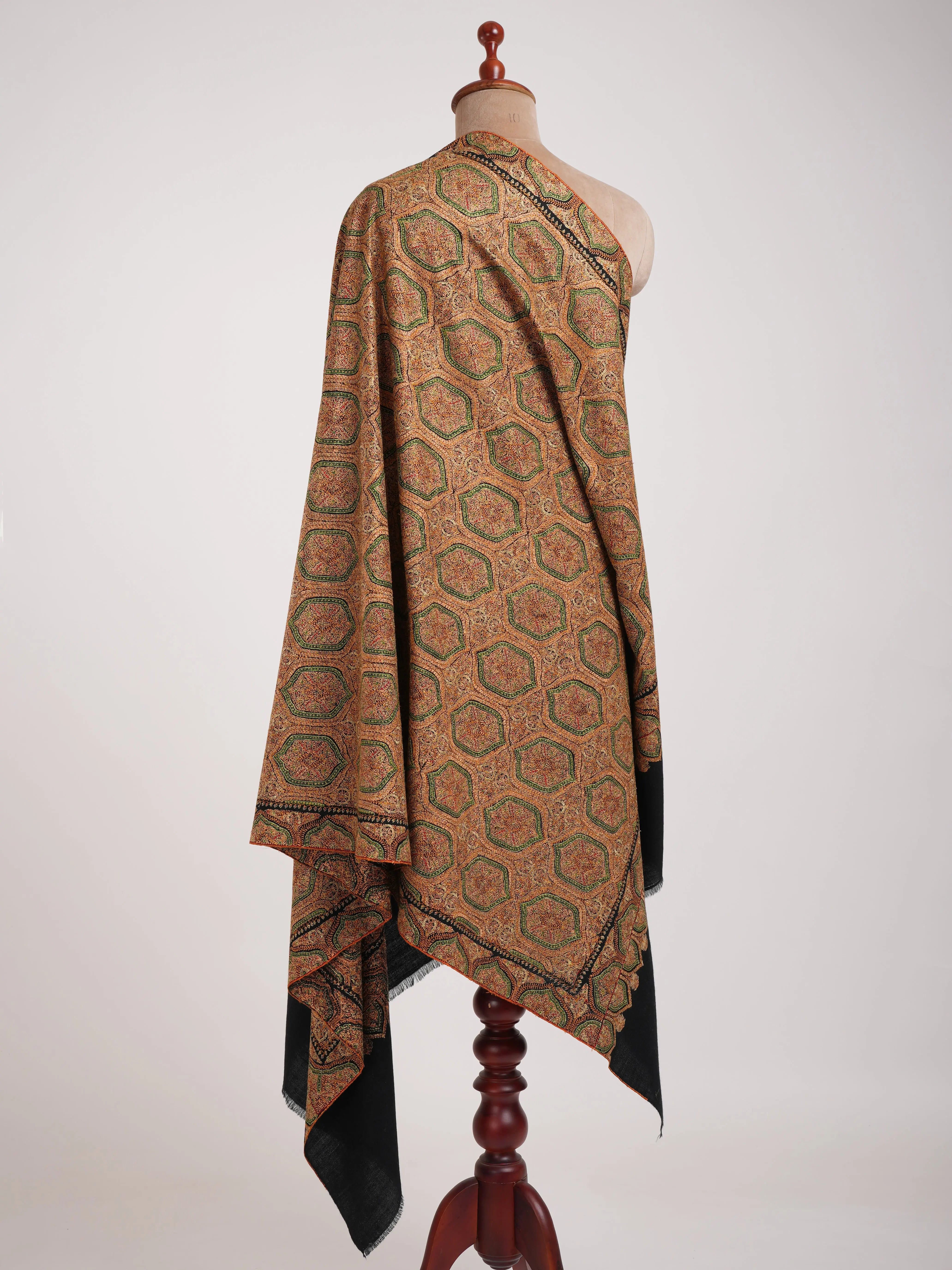 Mulberry Silk Embroidered Sozni Black Pashmina Jamavar Shawl Shahkaar