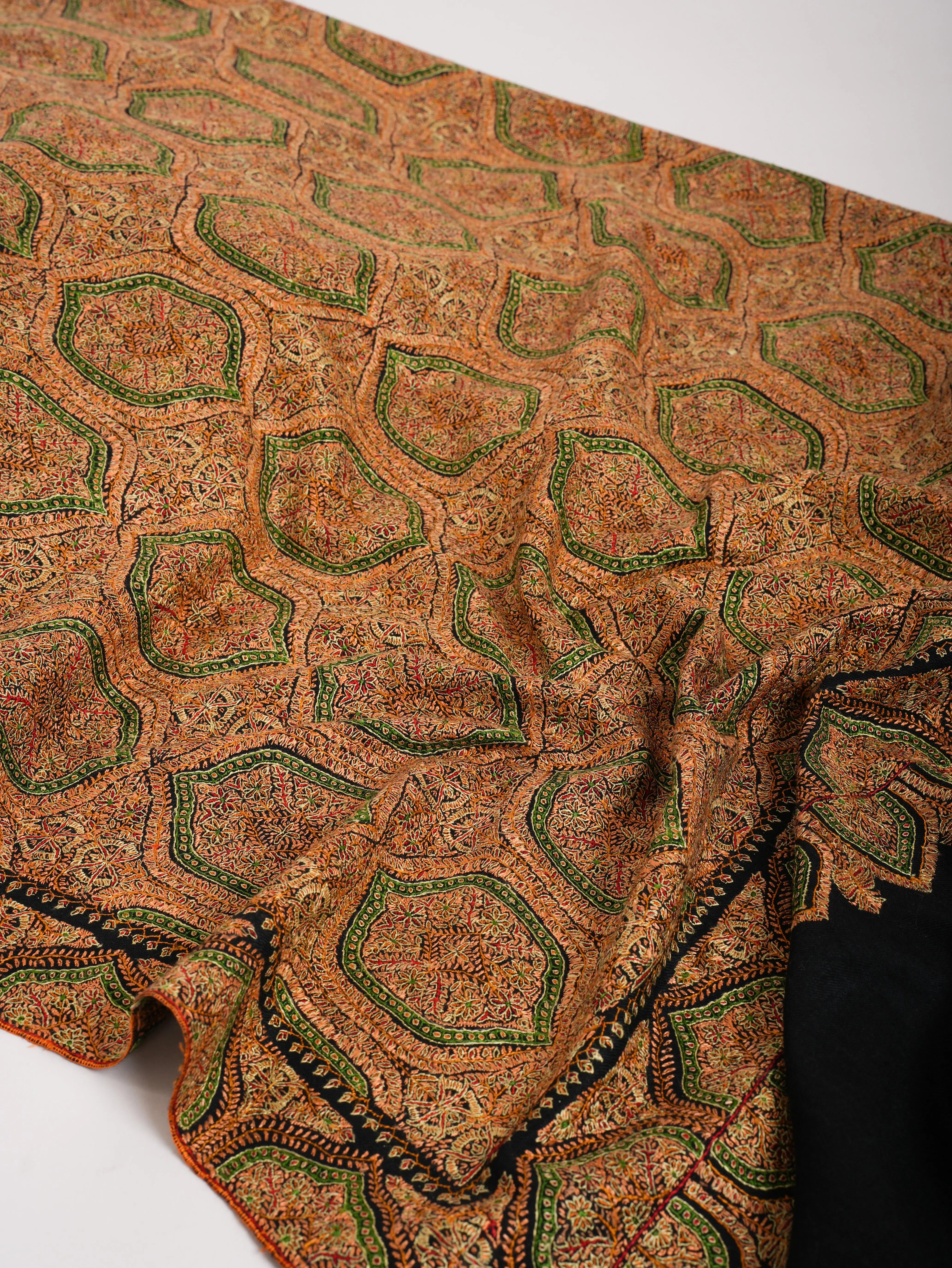 Mulberry Silk Embroidered Sozni Black Pashmina Jamavar Shawl Shahkaar