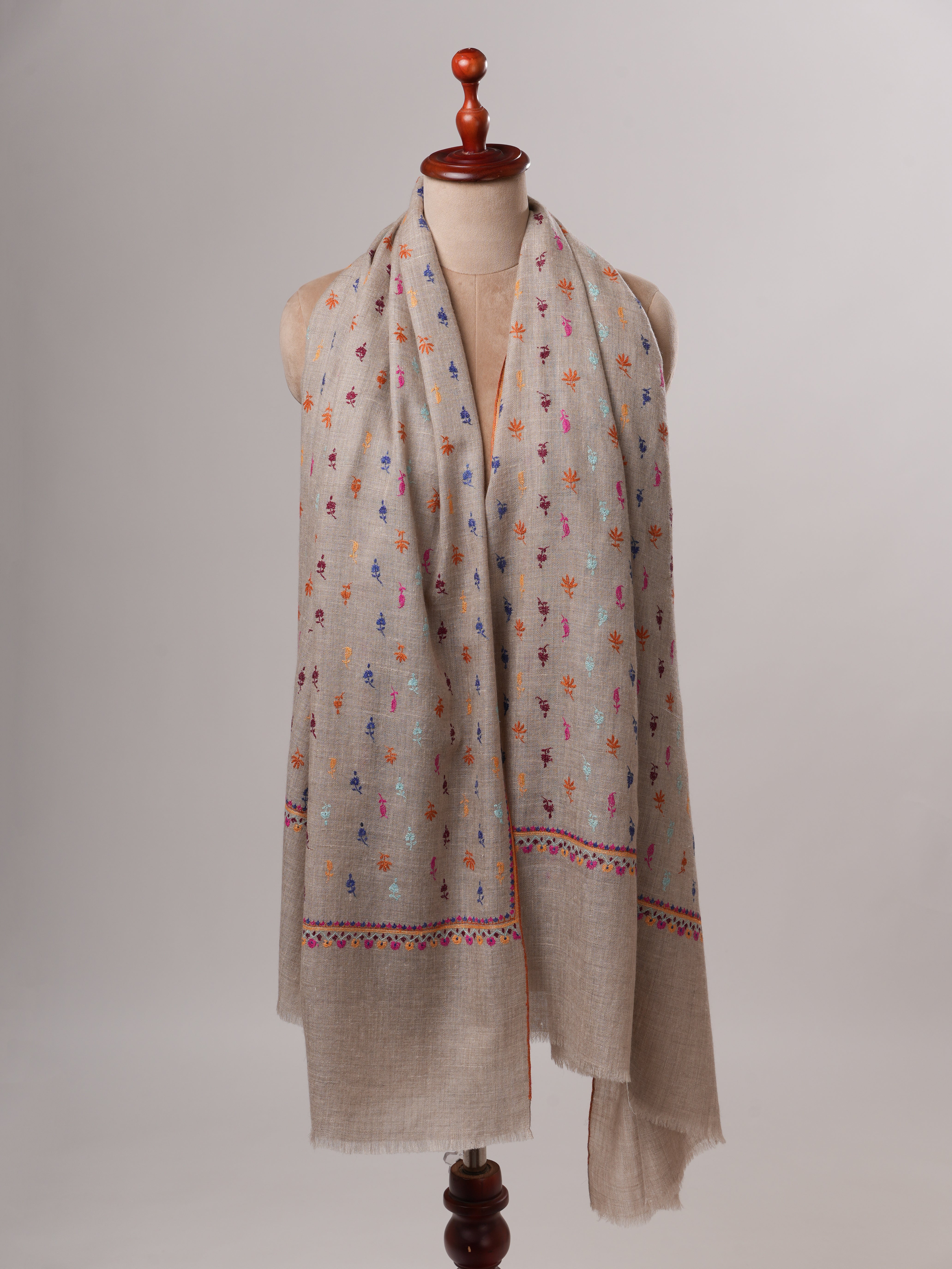 Multicolor Machie Buteh Embroidered Handwoven Kashmiri Pashmina Shawl Shahkaar