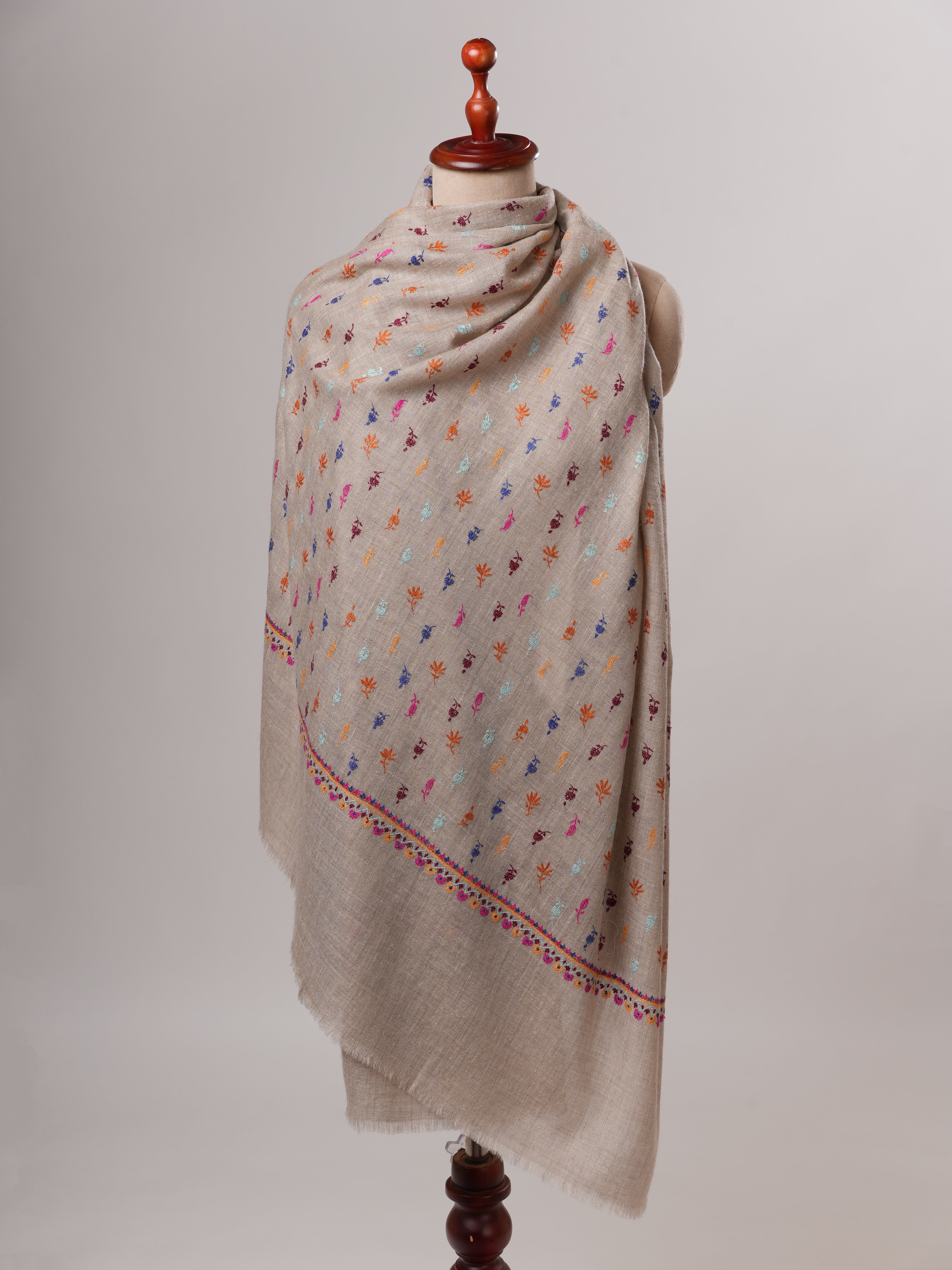 Multicolor Machie Buteh Embroidered Handwoven Kashmiri Pashmina Shawl Shahkaar