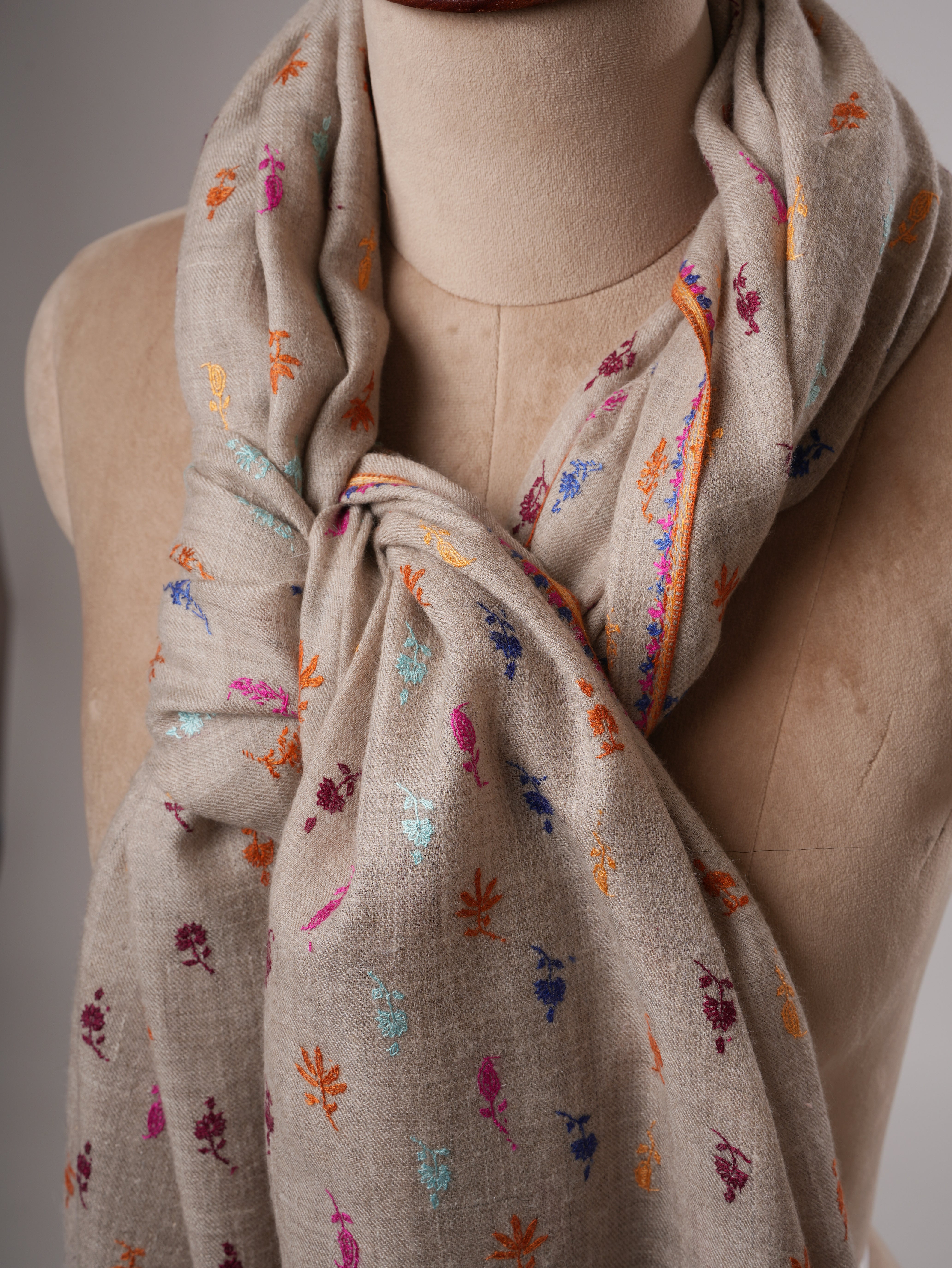 Multicolor Machie Buteh Embroidered Handwoven Kashmiri Pashmina Shawl Shahkaar