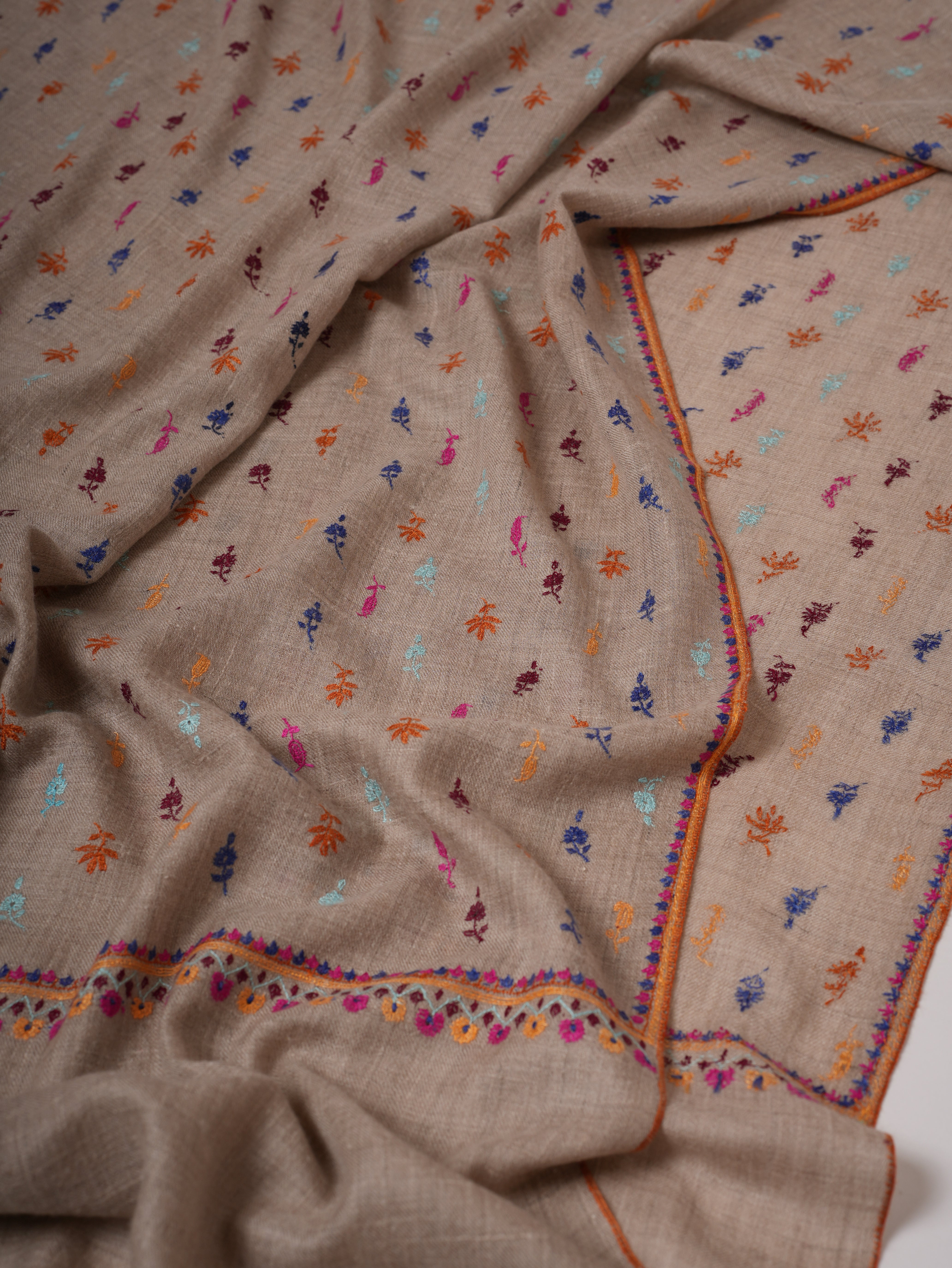Multicolor Machie Buteh Embroidered Handwoven Kashmiri Pashmina Shawl Shahkaar
