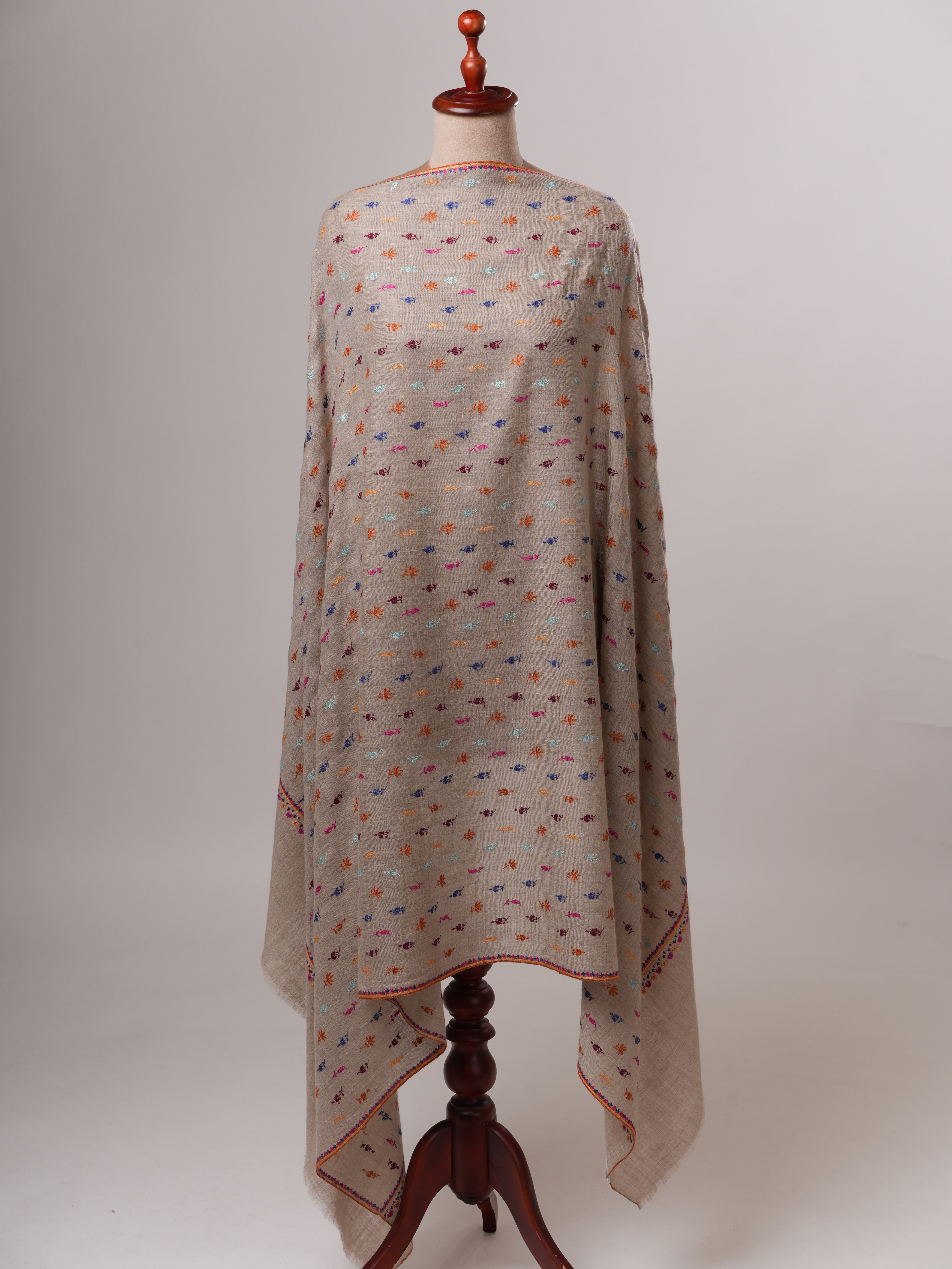 Multicolor Machie Buteh Embroidered Handwoven Kashmiri Pashmina Shawl Shahkaar