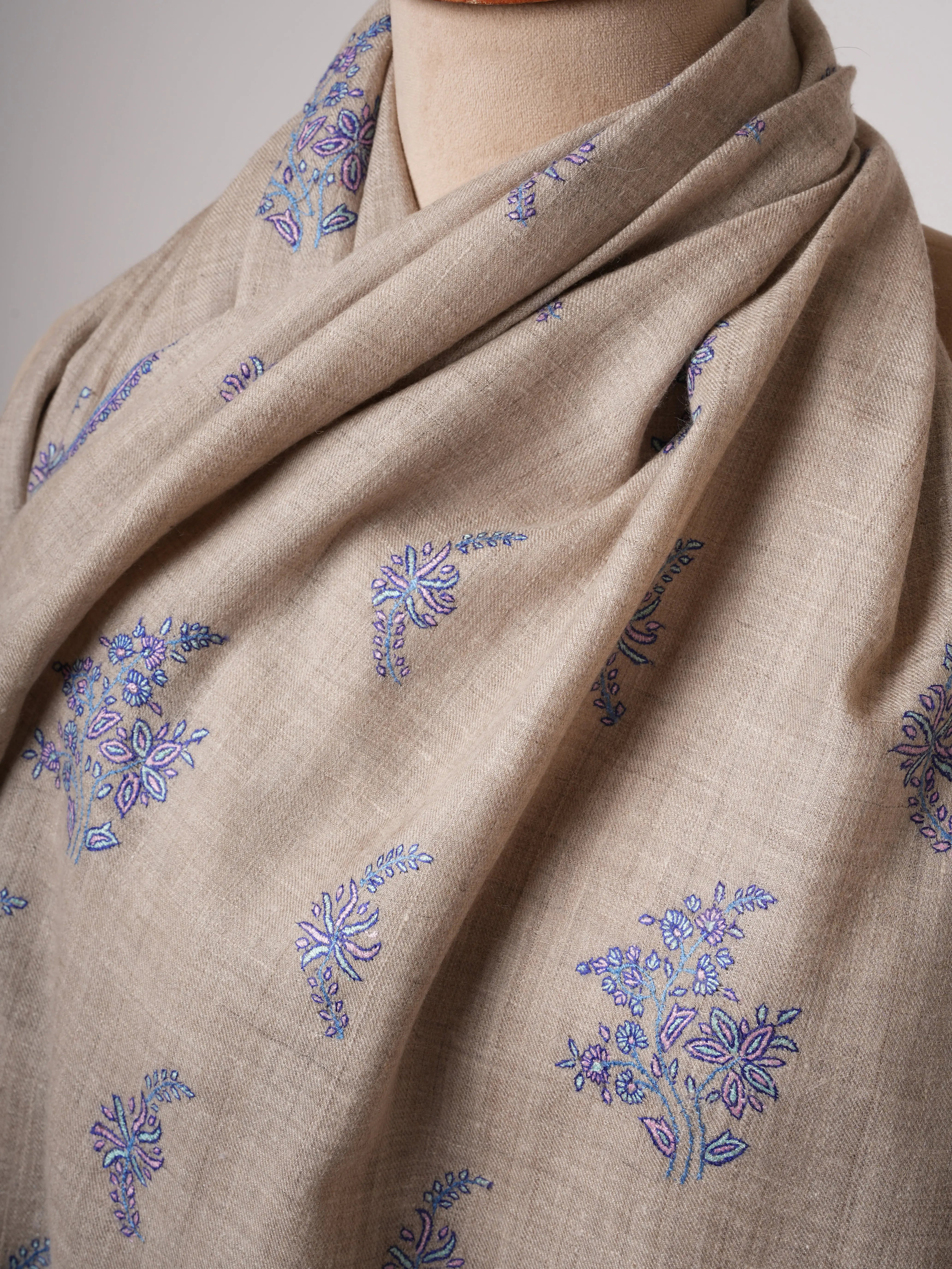 Natural Baby Soft Pashmina Shawl with Fine Hand Embroidery Shahkaar